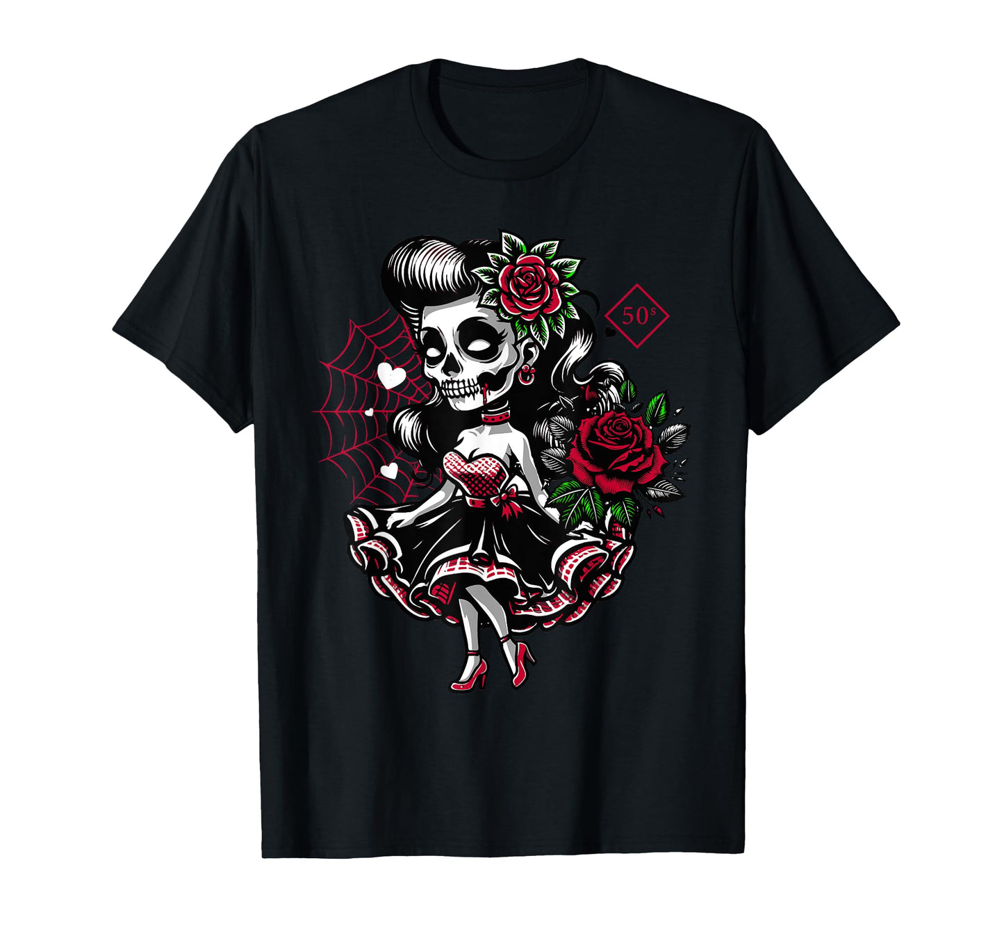 Kawaii Rockabilly Skeleton Pin Up Horror Rebel T-Shirt