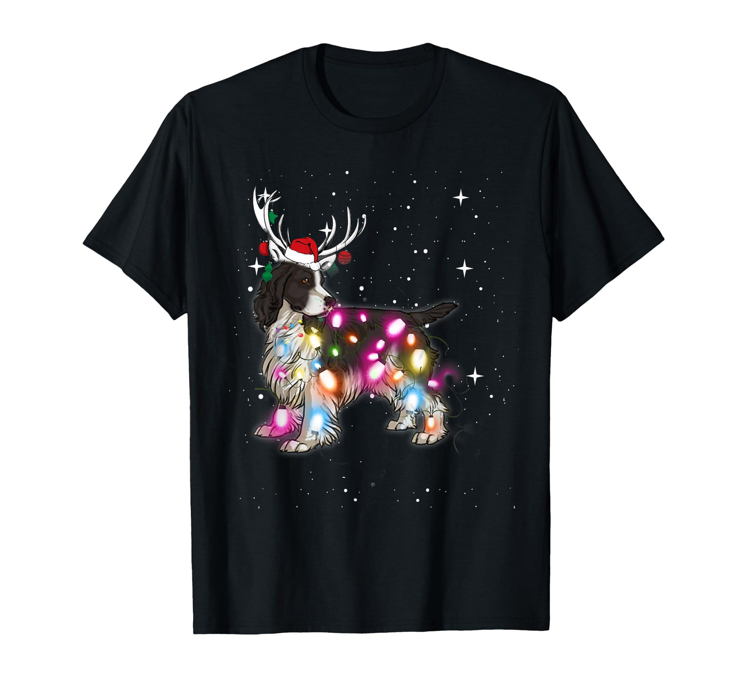 English Springer Spaniel Christmas Lights Pajama Funny Dog T-Shirt for Men Women Kids
