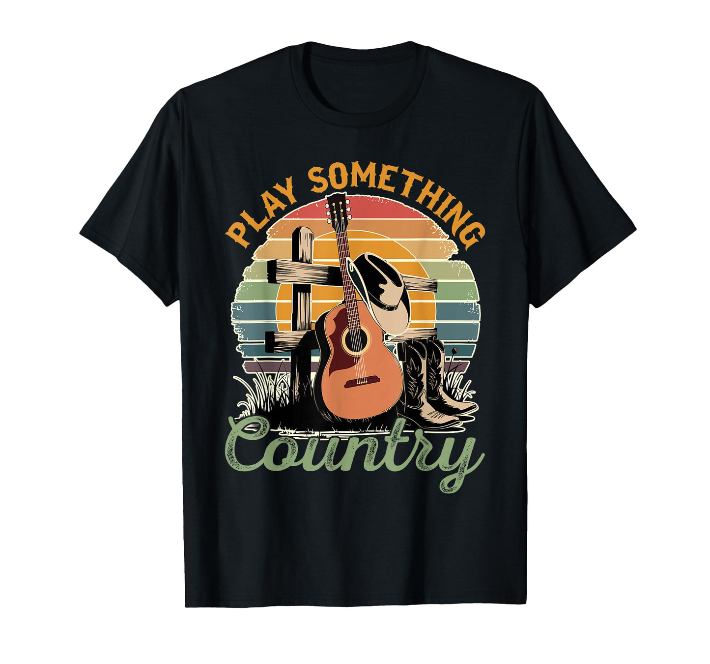 Funny Loves Country Music Country Music Festival Play Something Country T-Shirt Unisex-Adults Black Small Modern Classic U-Neck Short Sleeve T-Shirt