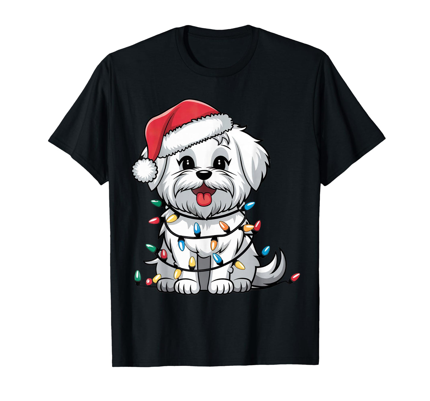 Maltese Christmas Lights Xmas Dogs Gifts for Men Women Kids T-Shirt