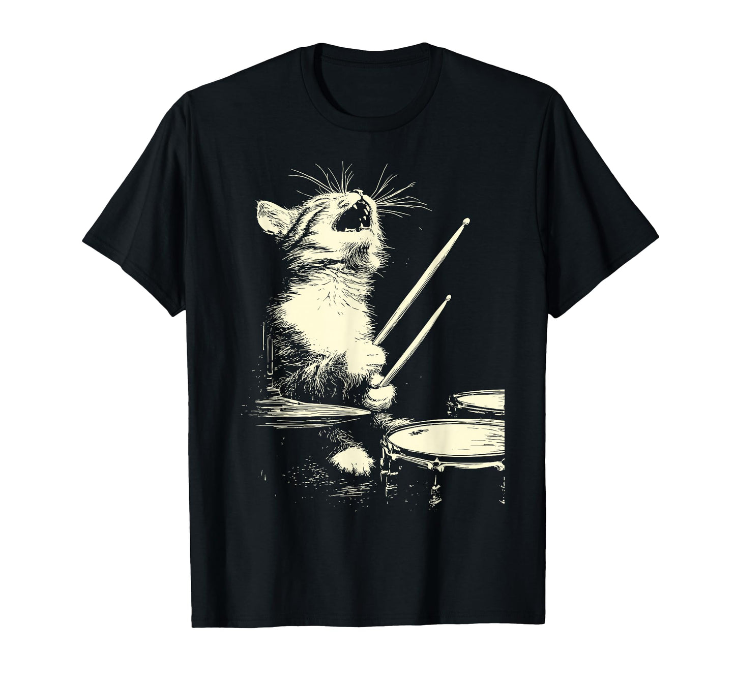 Cute Tabby Cat Playing Drums Funny Music Feline Drummer T-Shirt