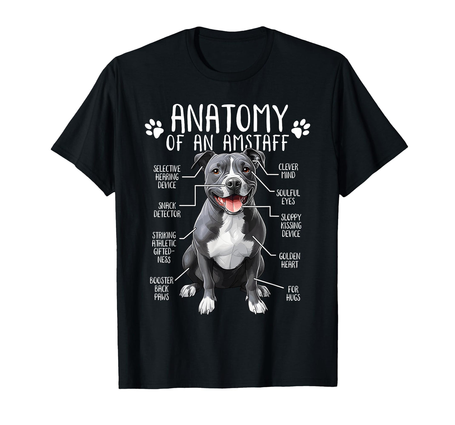 Funny American Staffordshire Terrier Clothing Amstaff Dog Anatomy T-Shirt - Unisex Adults Kids, Black, Small, Short Sleeve