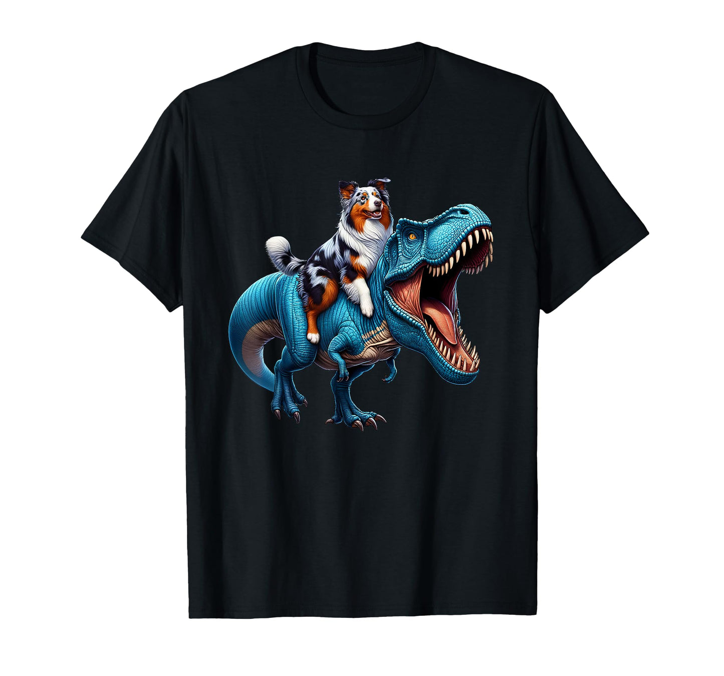 Australian Shepherd Riding T-Rex Dinosaur Funny Dog Lover T-Shirt