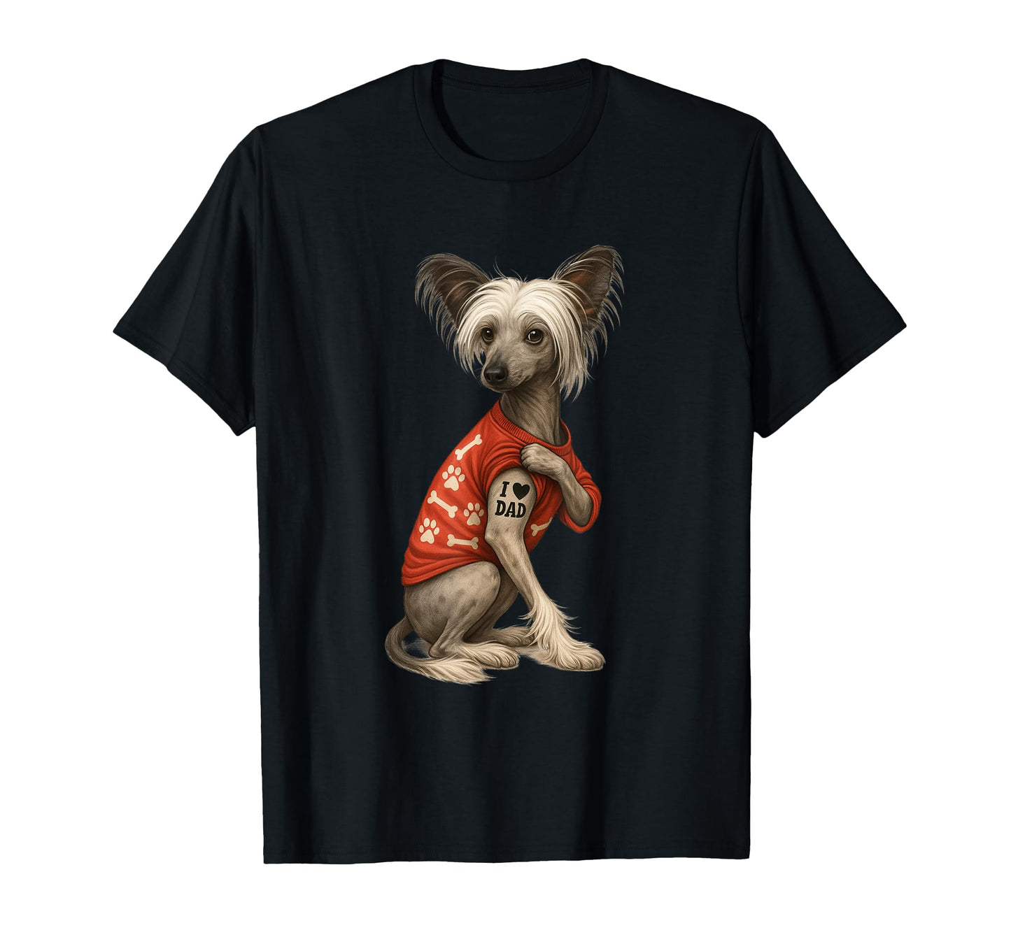 Funny I Love Dad Tattoo Chinese Crested Dad T-Shirt