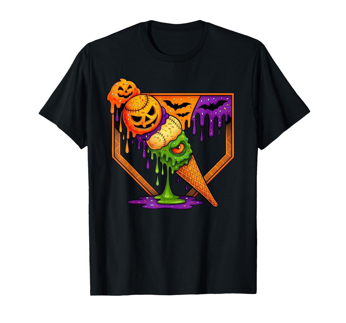 Baseball Home Plate Ice Cream Drip Halloween Men Boys Youth T-Shirt