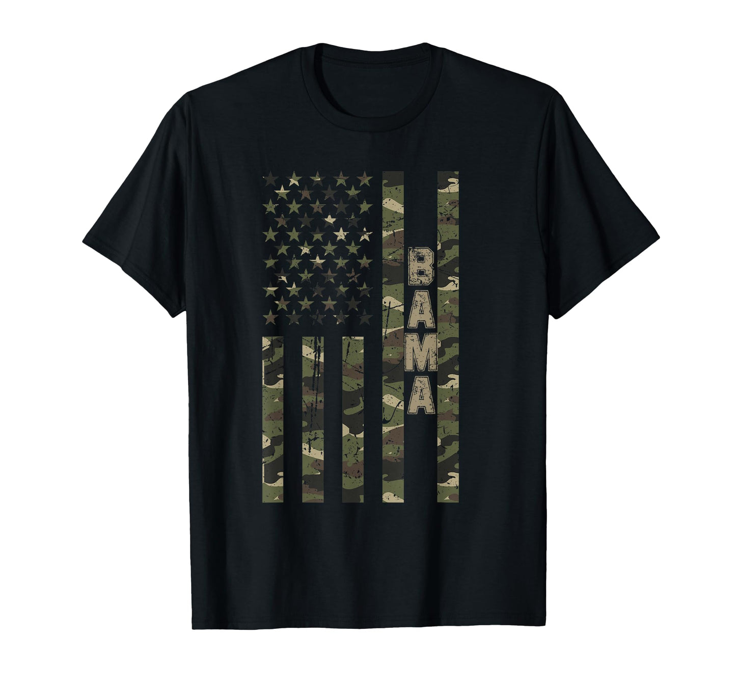 Bama Alabama United States Distressed Camo w US Flag T-Shirt