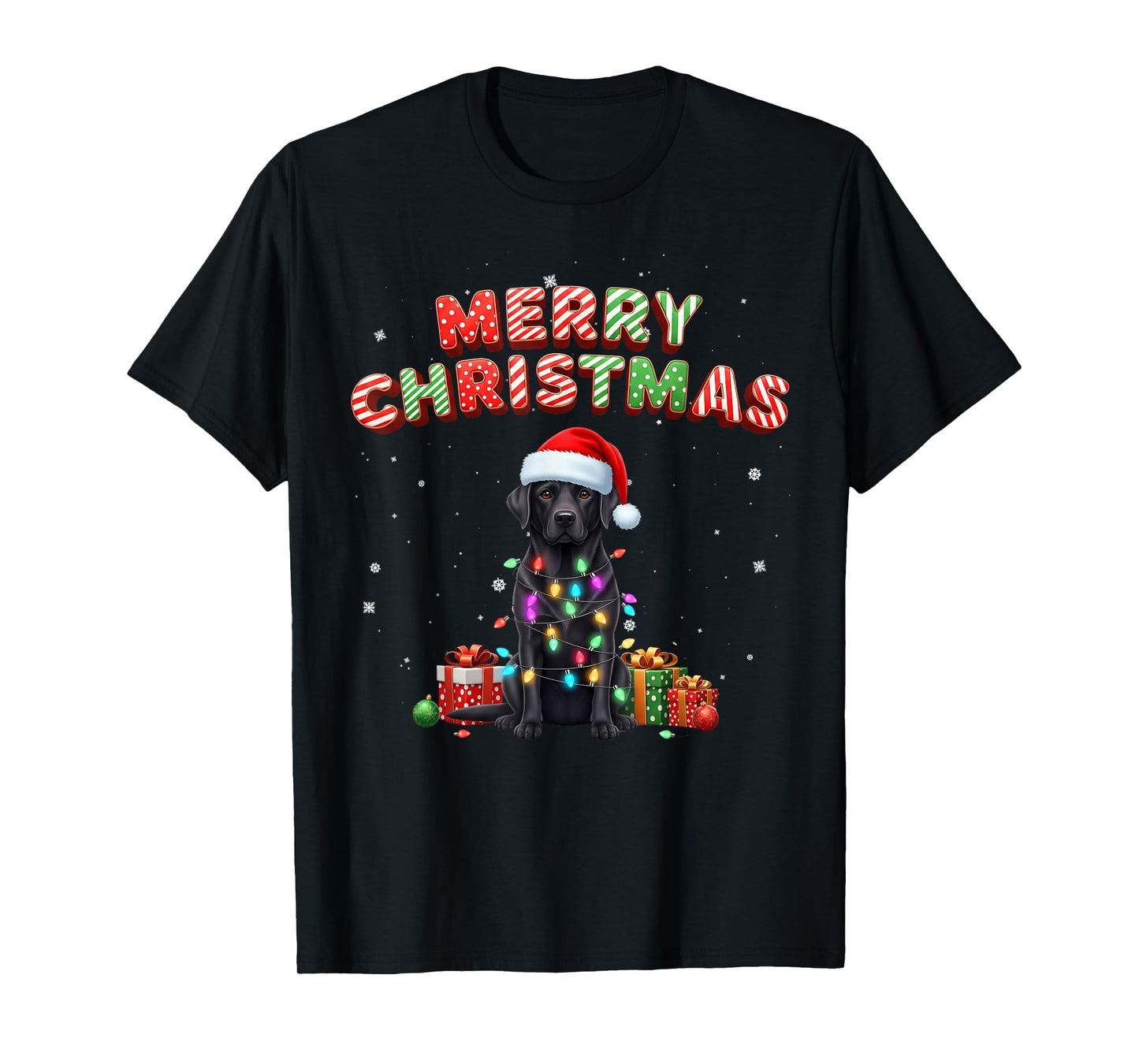 Black Lab Labrador Dog Merry Christmas Matching Family Xmas T-Shirt