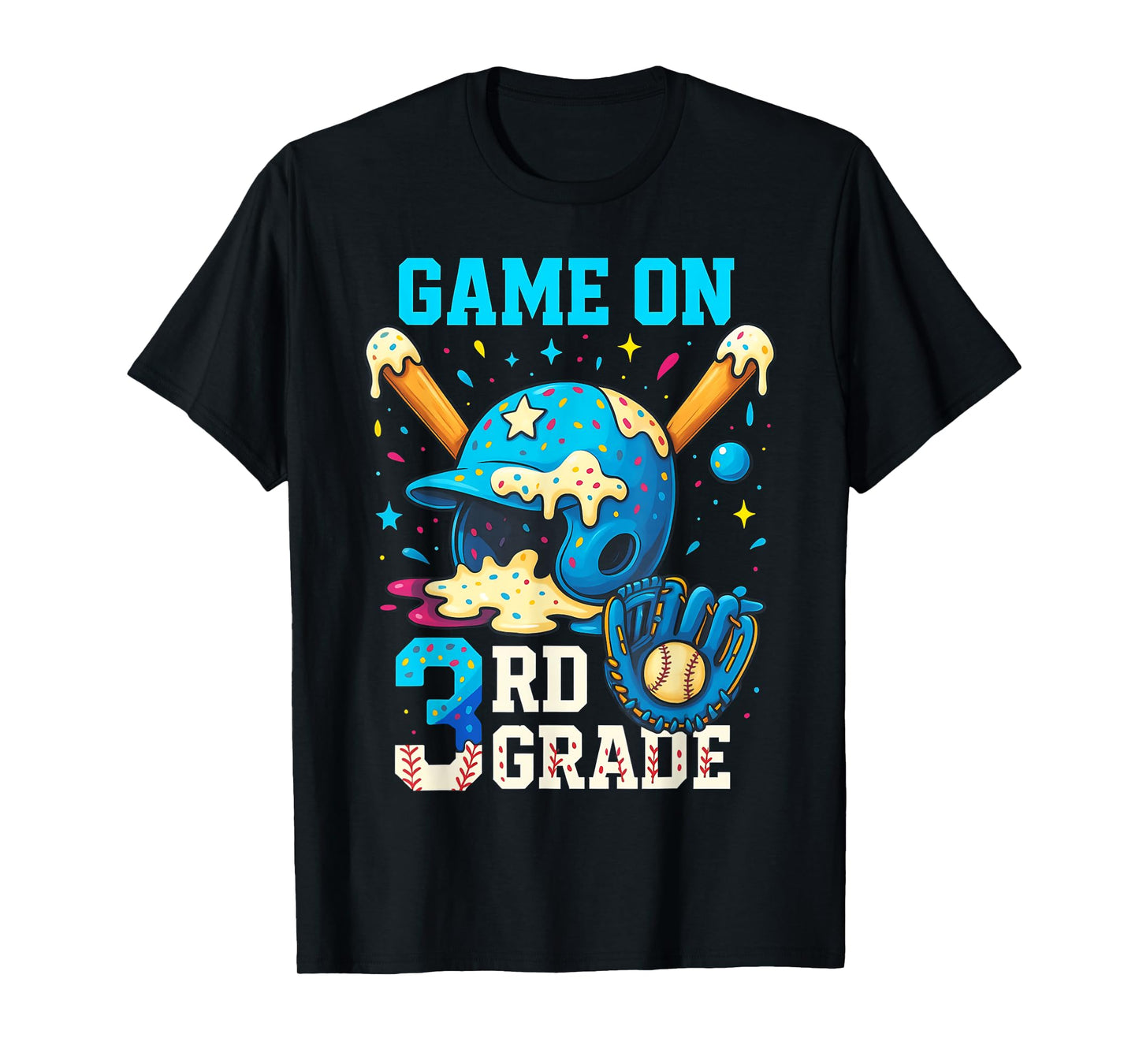 3rd Grade Back To School Baseball Drip Ice Cream Game On T-Shirt