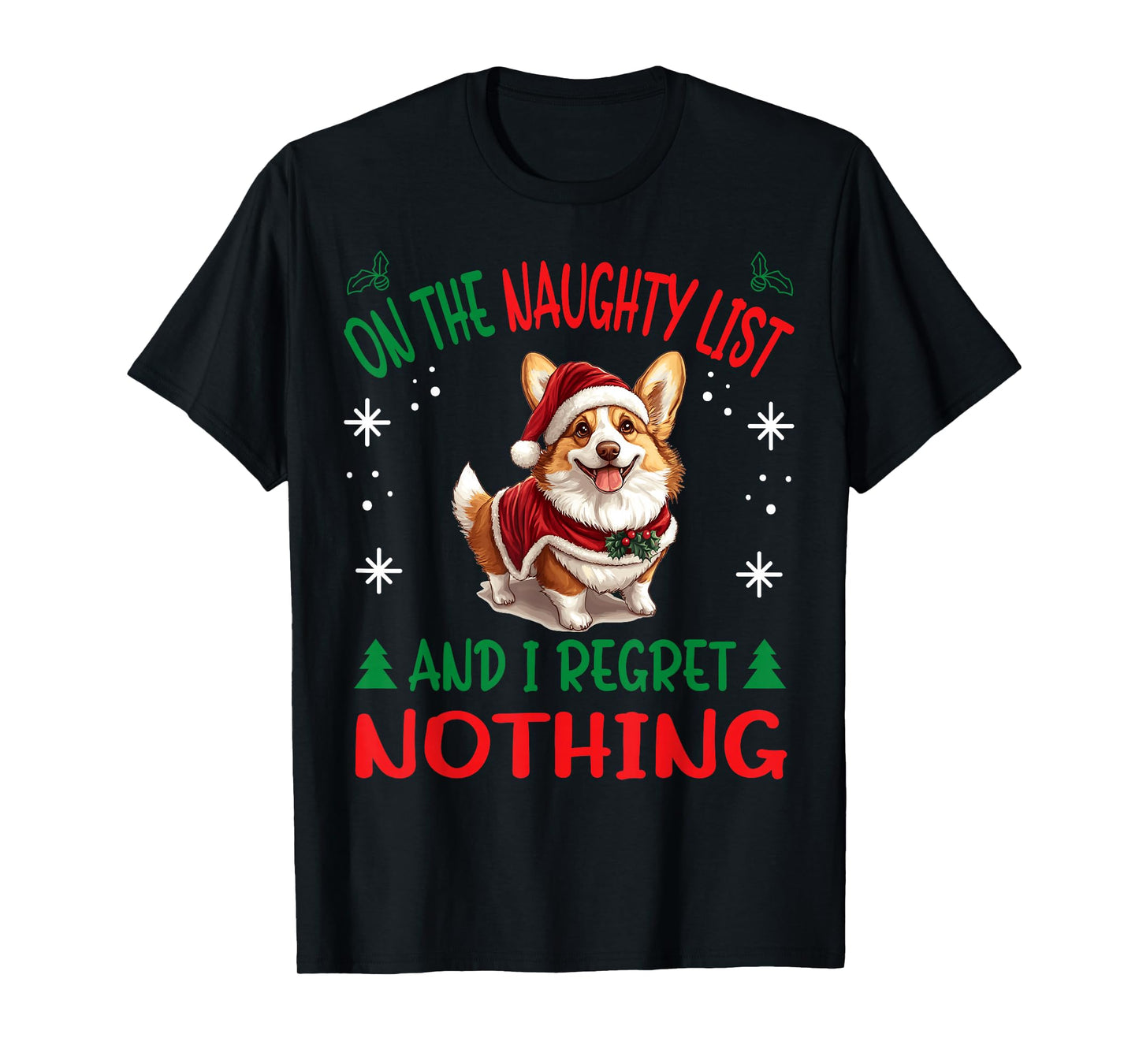 Cute Pembroke Welsh Corgi Dog Christmas On The Naughty List T-Shirt