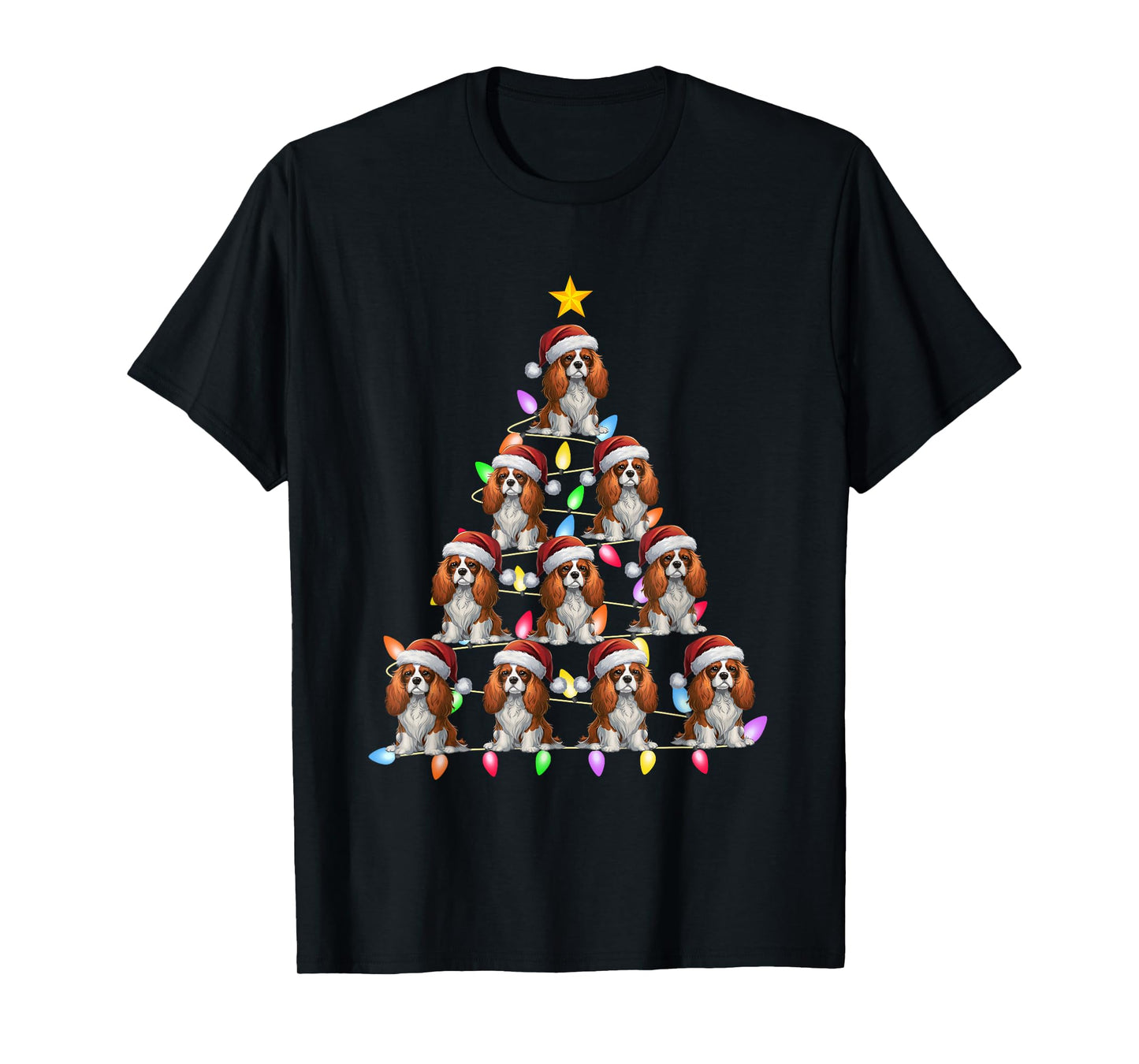 Christmas Tree Light Santa Cavalier King Charles Spaniel Dog Men Women Kids T-Shirt