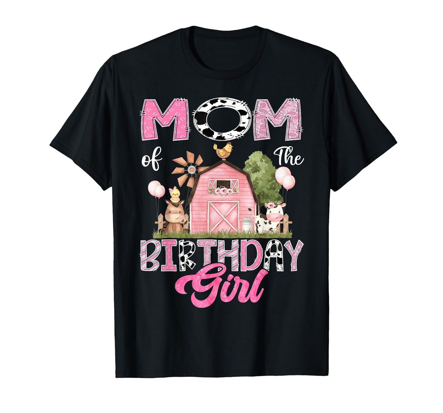 Mom Of The Birthday Girl Farm Cow Pink 1St Birthday T-Shirt