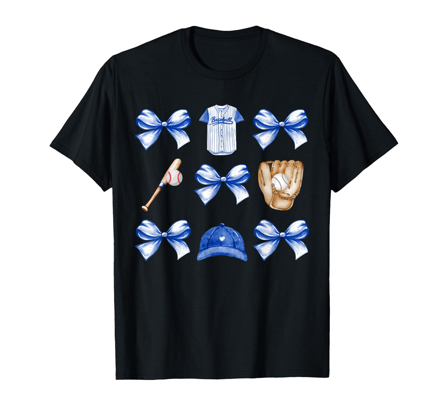 Baseball Game Day Blue Coquette Bow Baseball Mom Retro T-Shirt