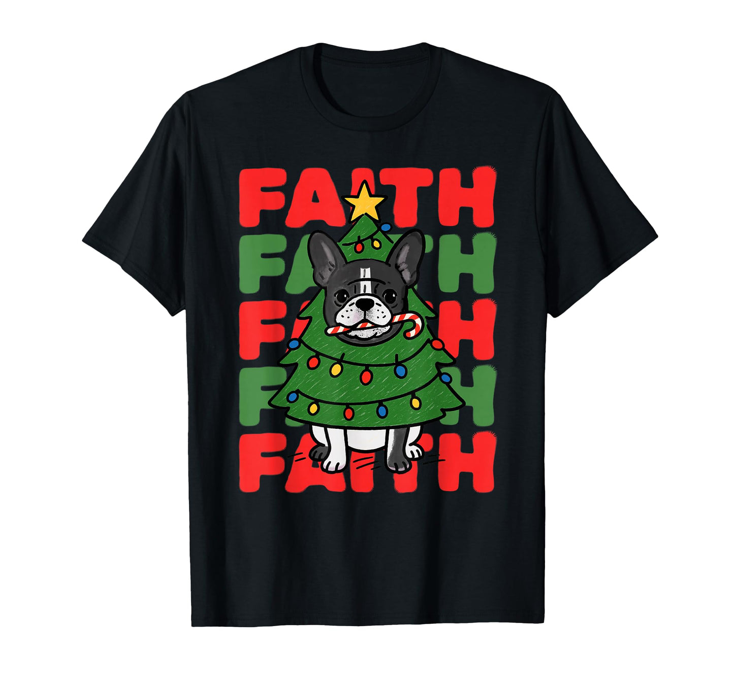 Dog Christmas Faith French Bulldog Puppy Family Group T-Shirt