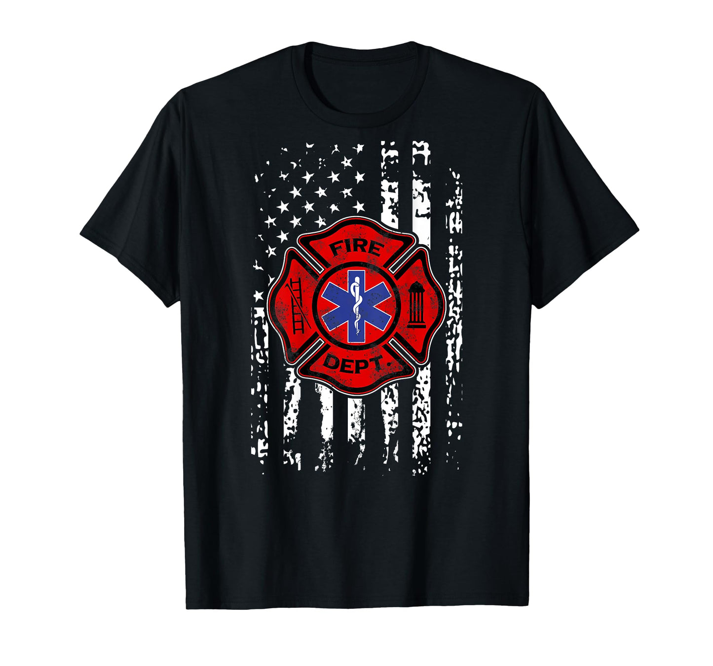 EMT Firefighter Shirt Fireman EMS USA Flag Gift Back Print T-Shirt