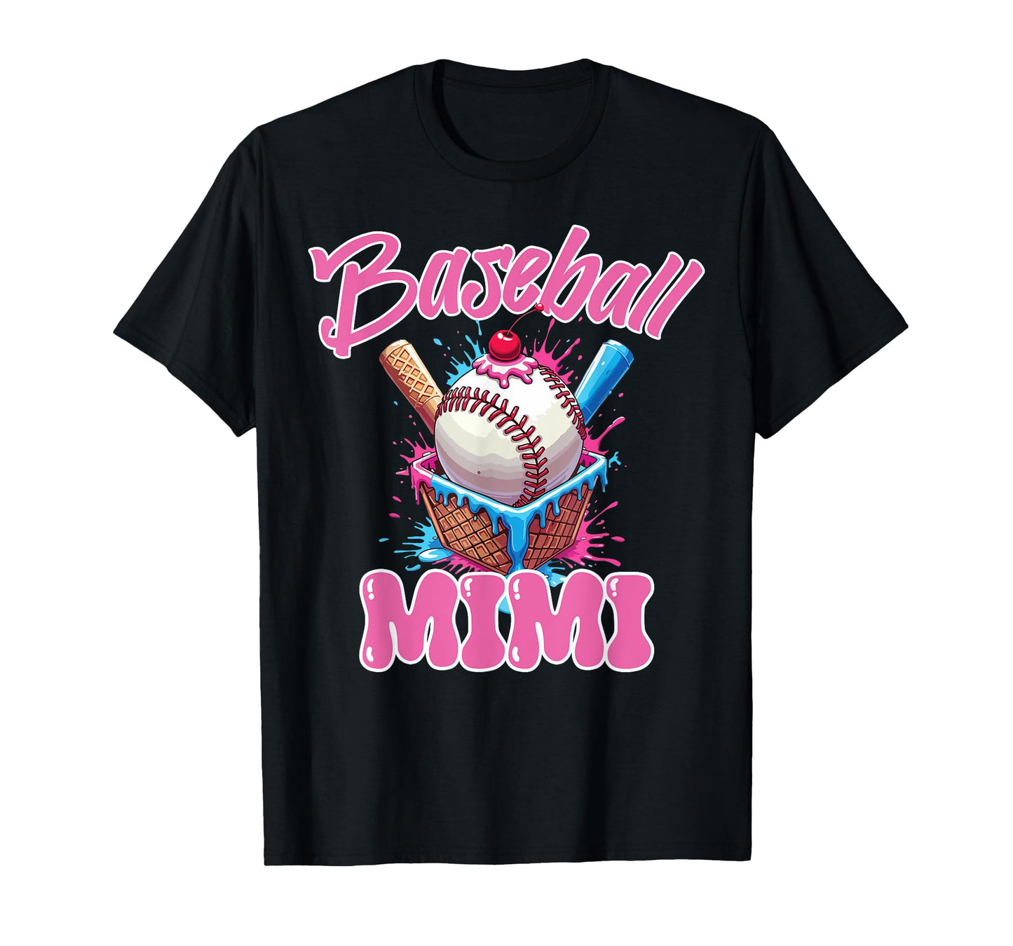Retro Baseball Mimi Ice Cream Drip Game Day Baseball T-Shirt