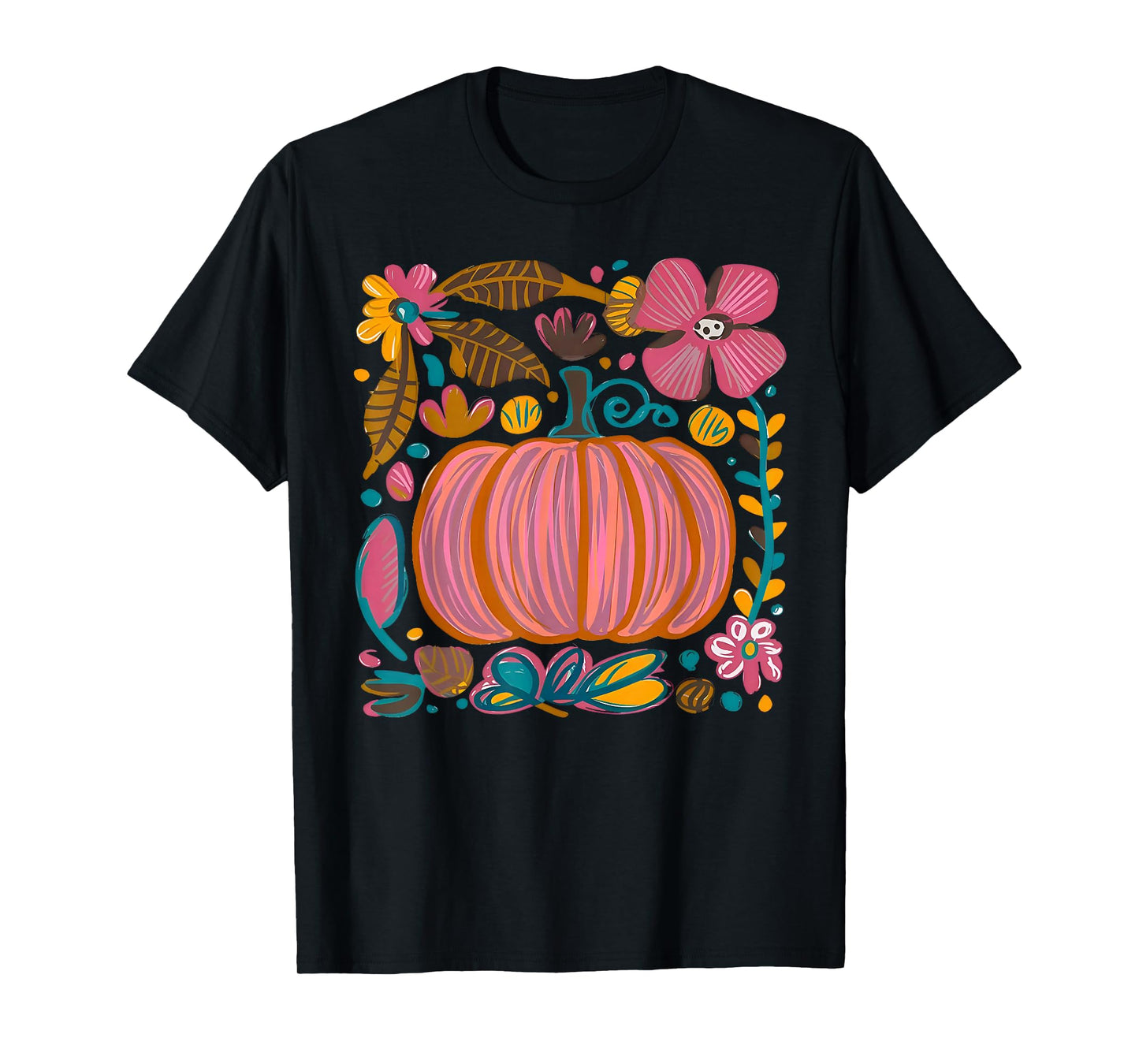 Wildflower Pumpkin Season Autumn Fall Leaves Thanksgiving T-Shirt