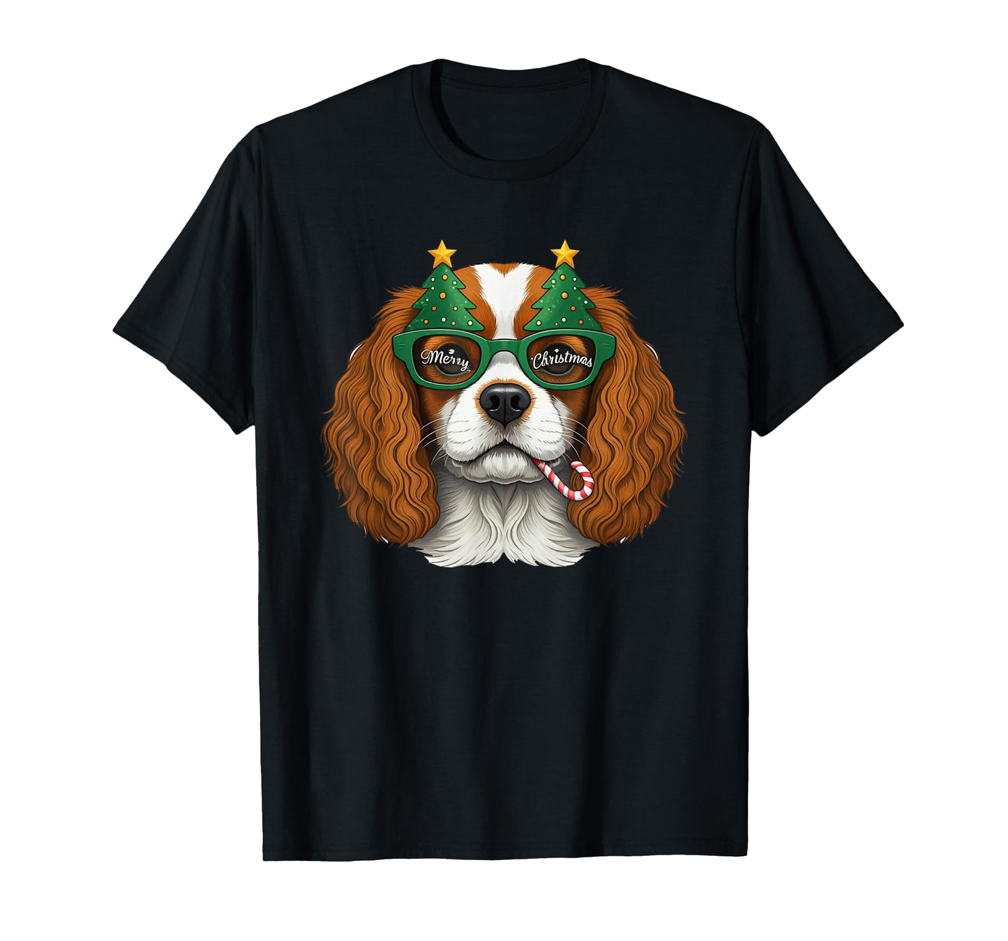 Christmas Tree Sunglasses Cavalier King Charles Spaniel T-Shirt