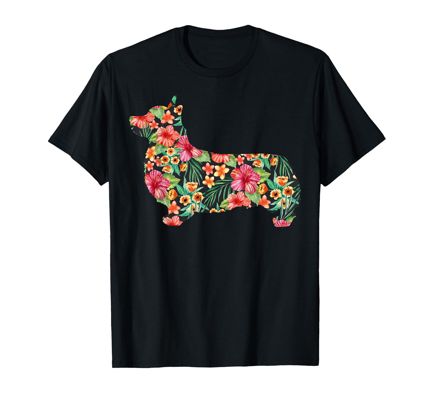 Corgi Flower Funny Dog Silhouette Floral Gifts Women Men T-Shirt