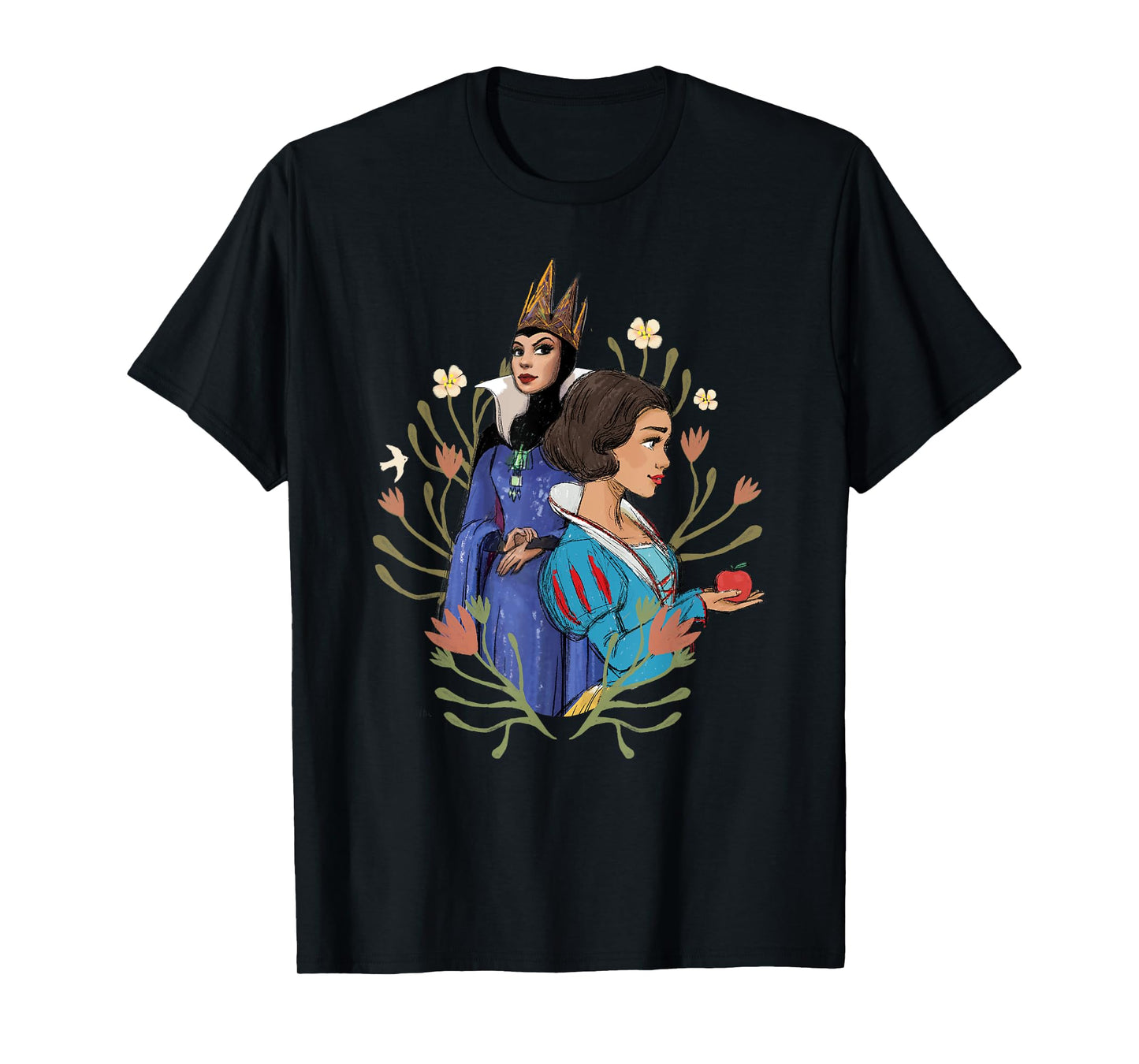 Disney Snow White And Evil Queen Surrounded By Flowers T-Shirt