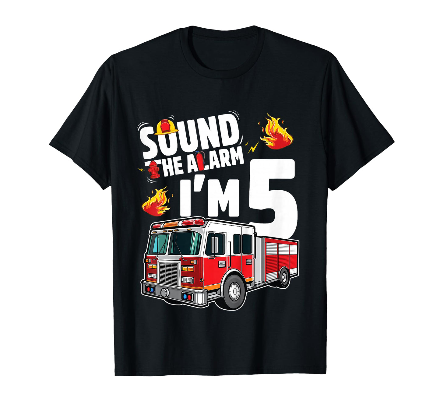 Fire Truck 5th Birthday Boy Firefighter 5 Year Old T-Shirt