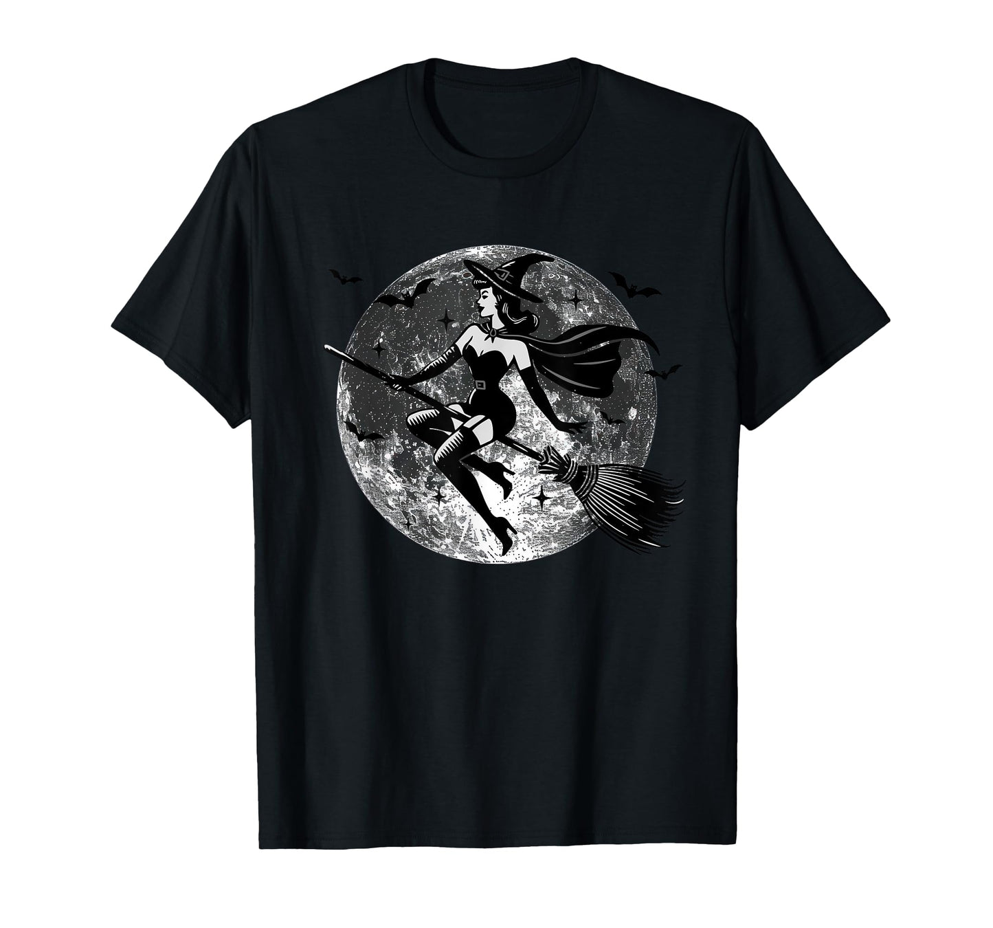 Retro Vintage Sexy Witch on the Broom Moon Halloween Tee T-Shirt