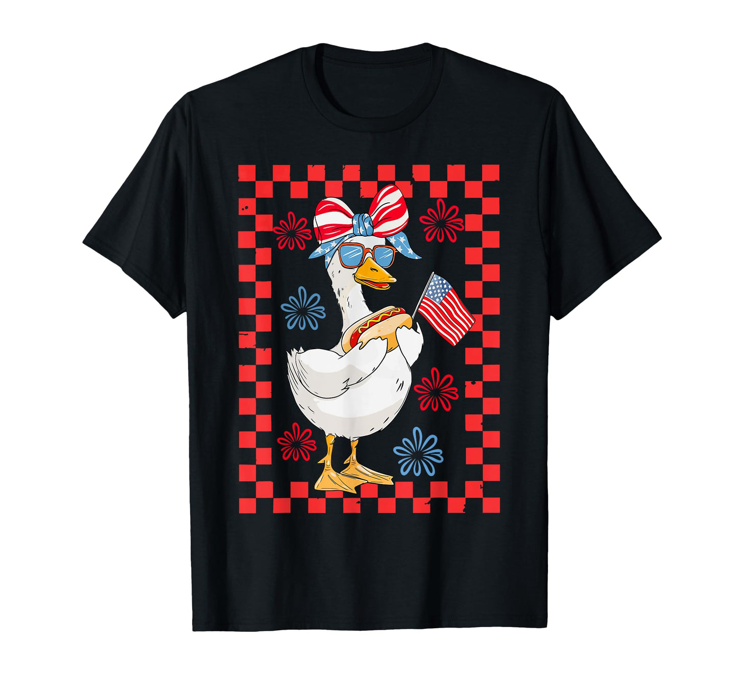 Funny Goose Coquette Bow American Flag Patriotic 4th Of July T-Shirt