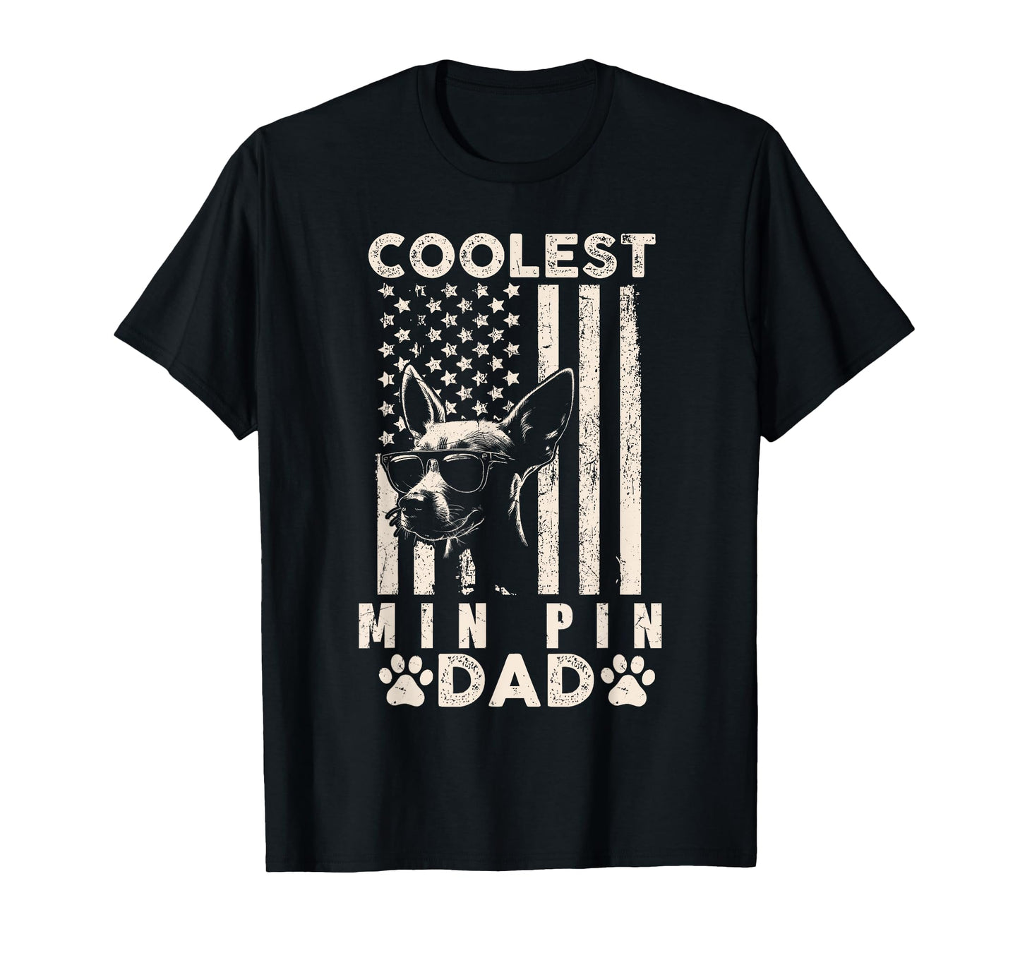 Coolest Min Pin Dad Vintage American Flag Funny Fathers Day T-Shirt for Women Kids Men