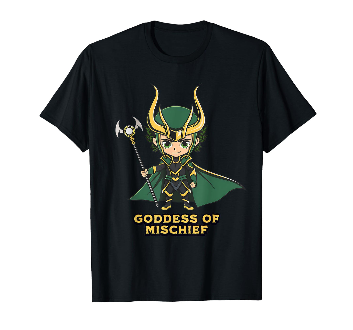 Chibi Mischief Lover Loki Variant Goddess of Mischief Unisex T-Shirt Black Small Chibi-Style Design Classic Fit Short Sleeve