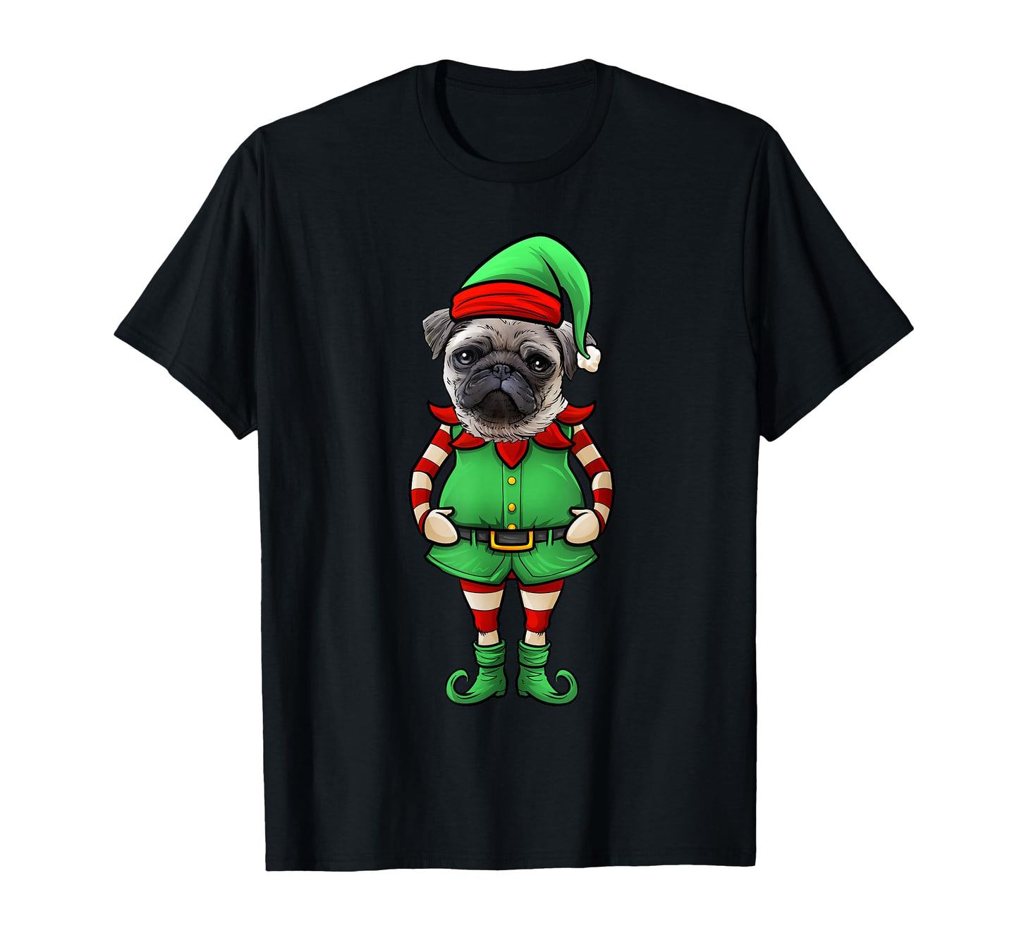 Funny Christmas Elf Pug Dog T-Shirt