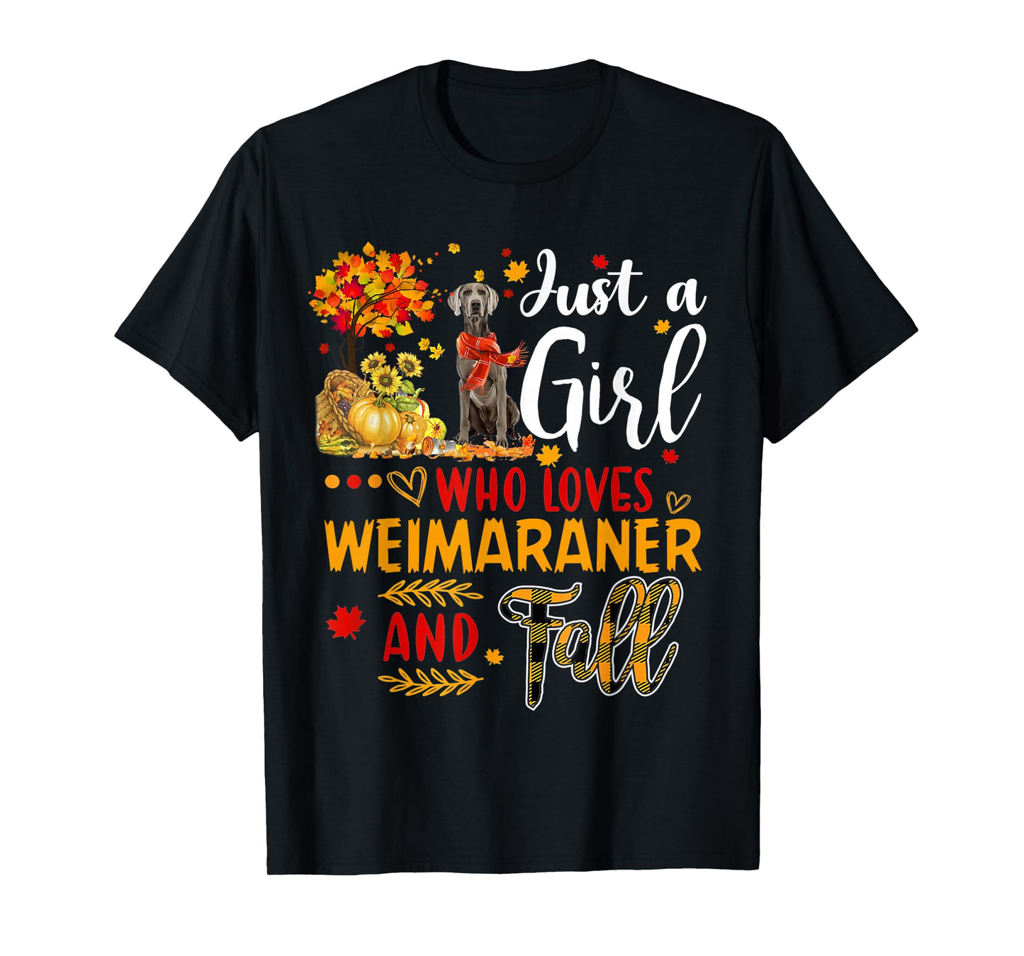 Autumn Tree Weimaraner Thanksgiving Pumpkin Dog Fall Leaf T-Shirt