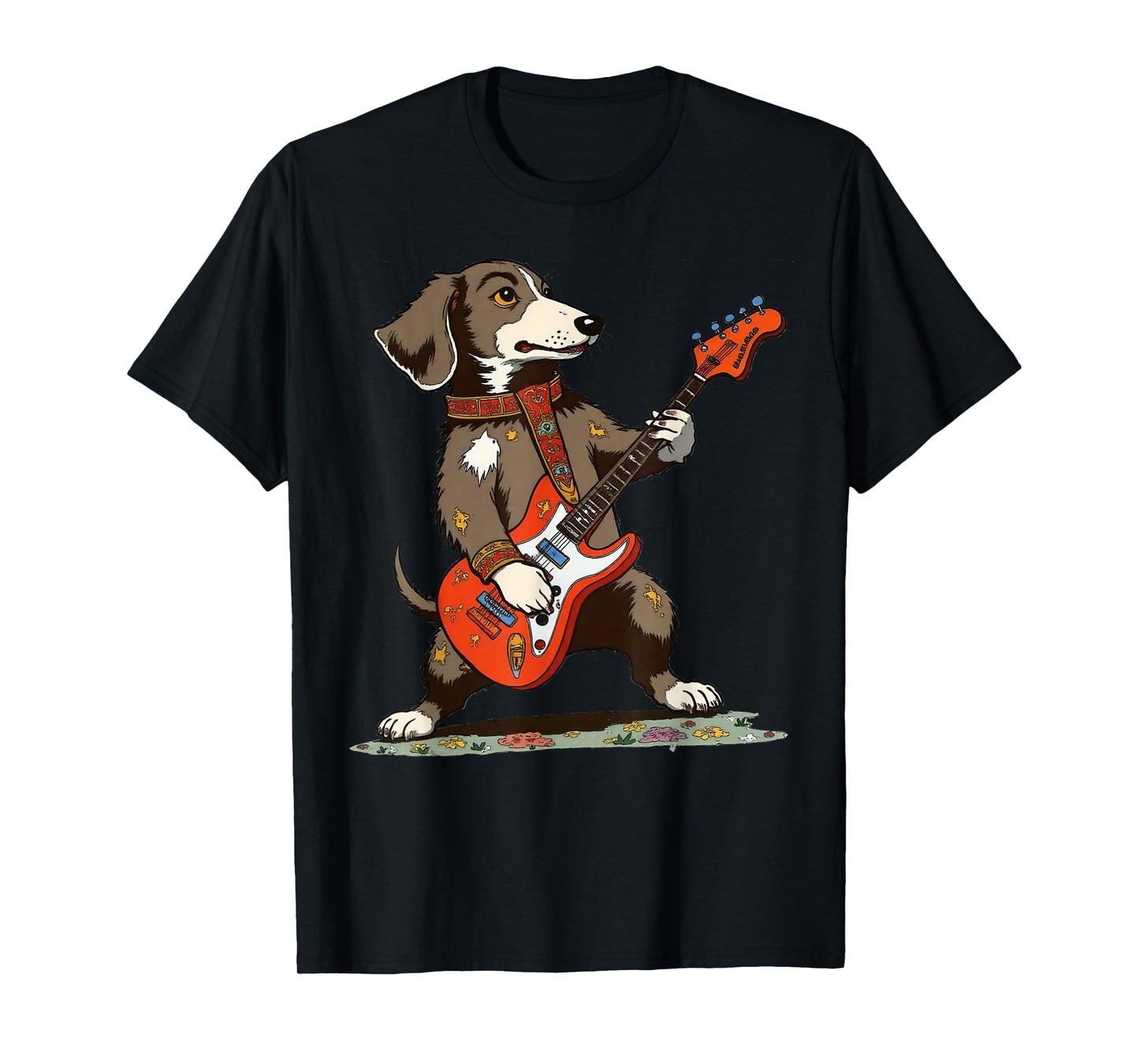 Vintage Dachshund Weenie Playing Guitar Funny Dog Rocker T-Shirt