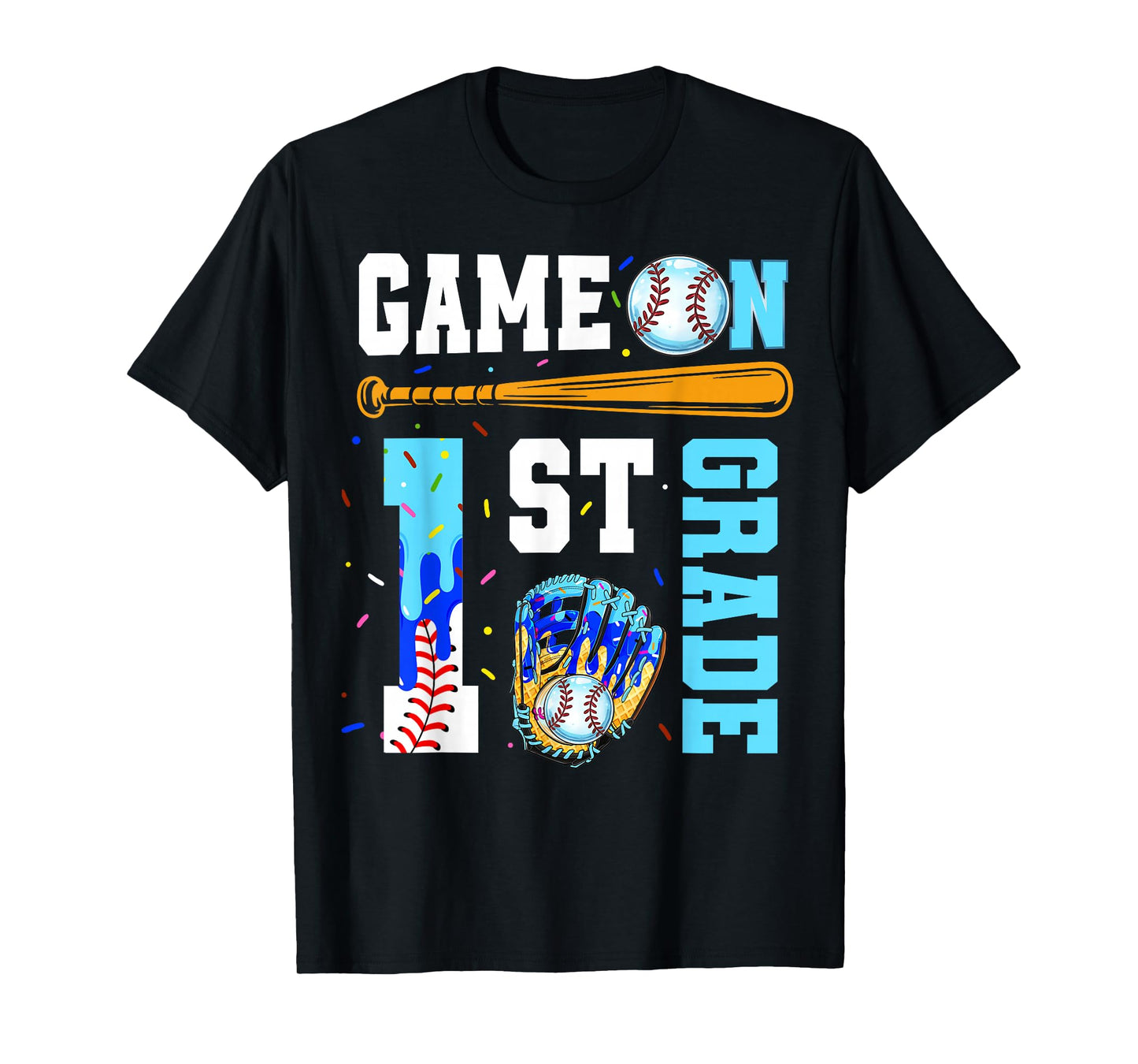 1st Grade Back To School Baseball Drip Ice Cream Game On T-Shirt
