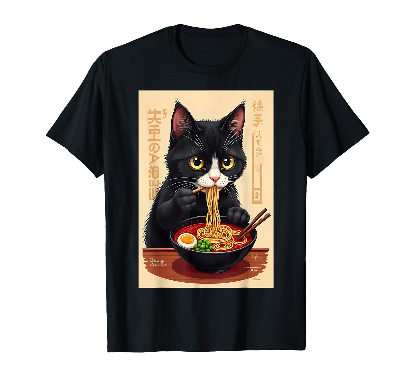 Cat Eating Ramen Japanese Noodles Anime Baby Cat Ramen T-Shirt