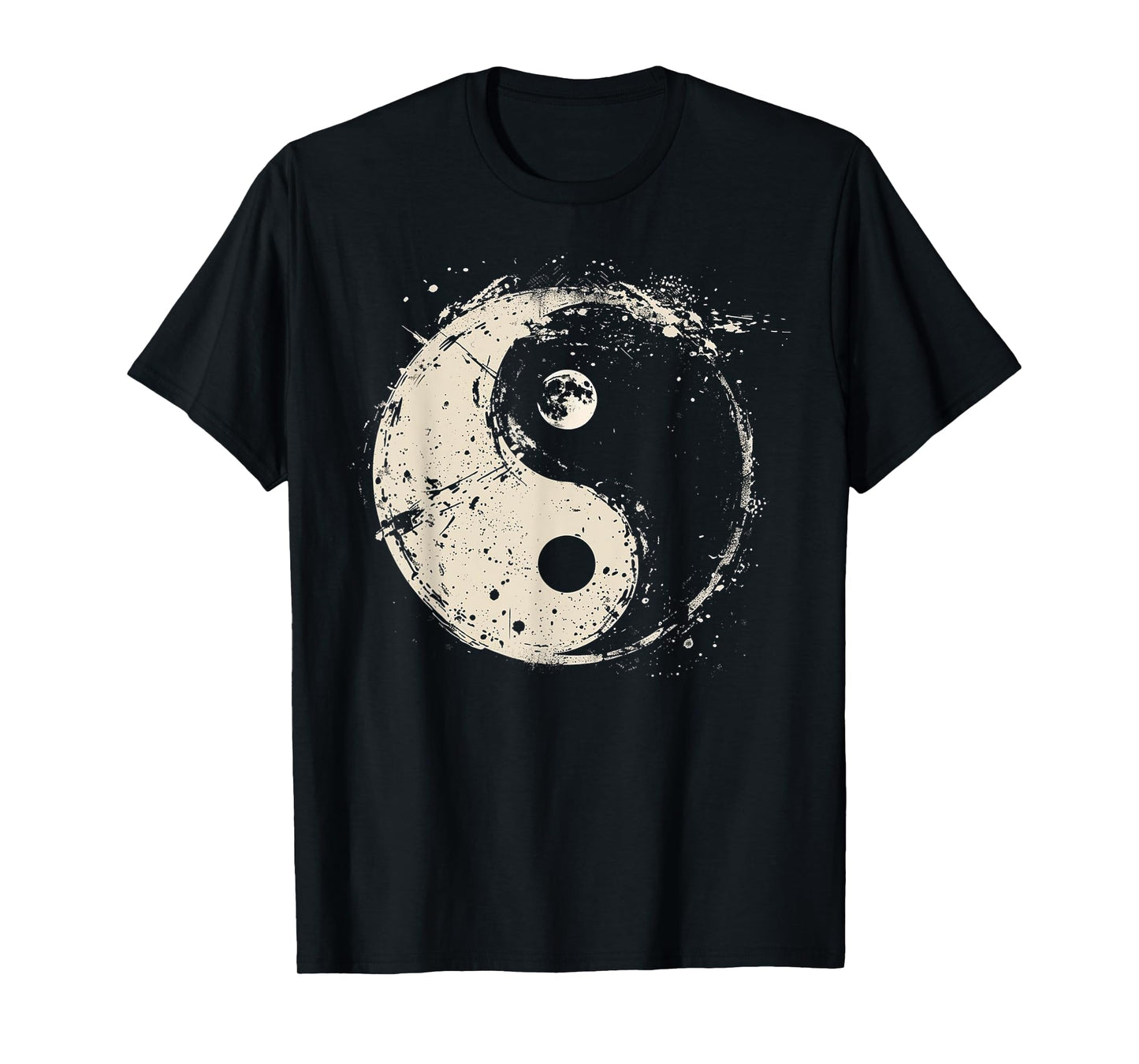 Distressed Yin Yang Moon Balance Spiritual Design T-Shirt