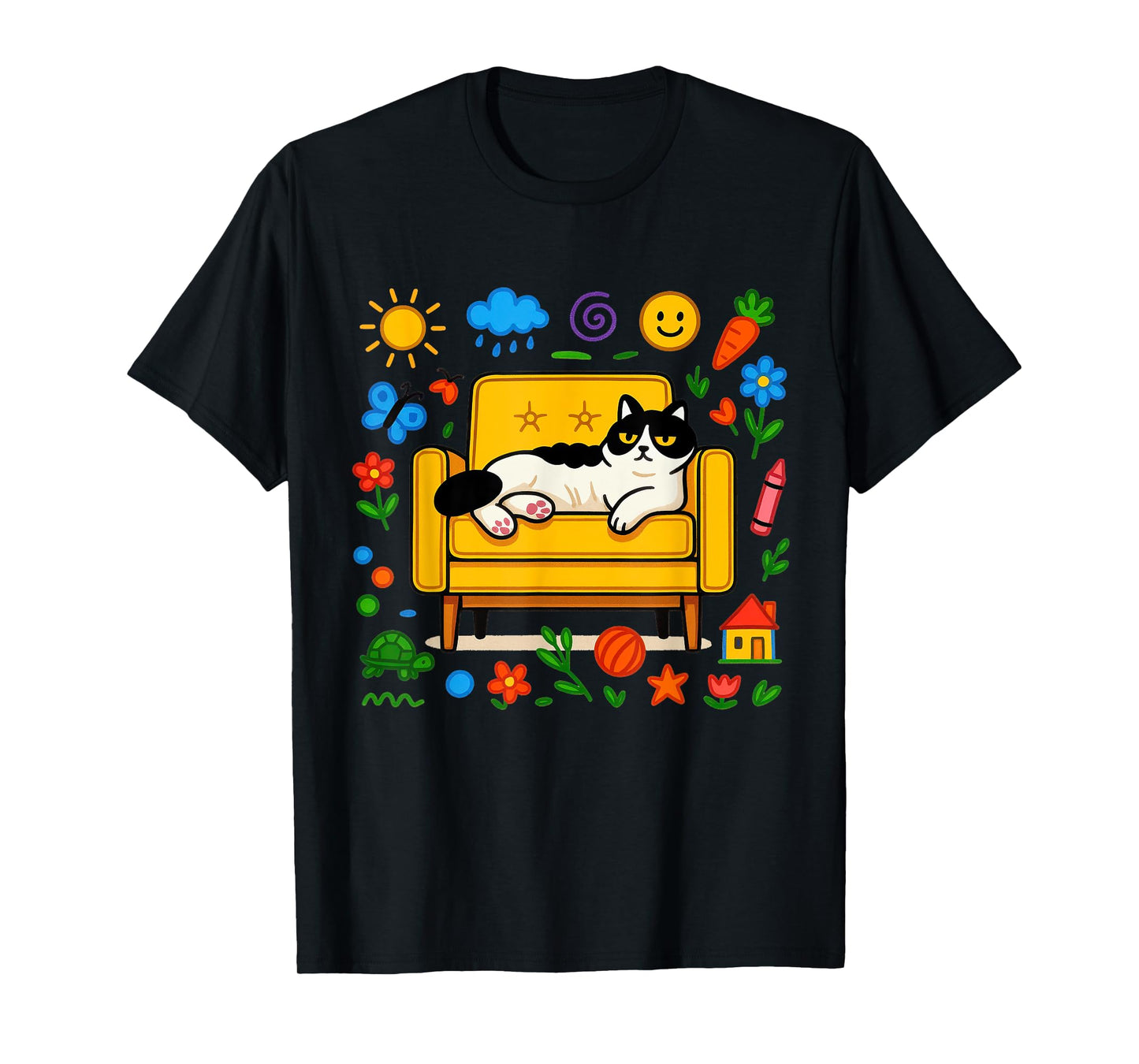 Lazy Cute Sofa cat Funny Chill Home Shirt Mens Womens Kids T-Shirt
