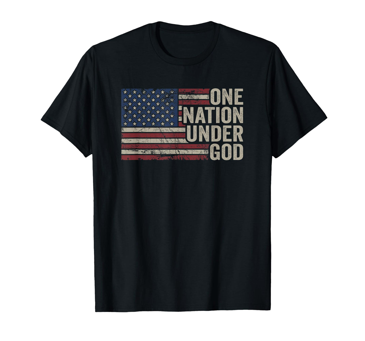 ONE NATION UNDER GOD - Christian USA Vintage American Flag T-Shirt