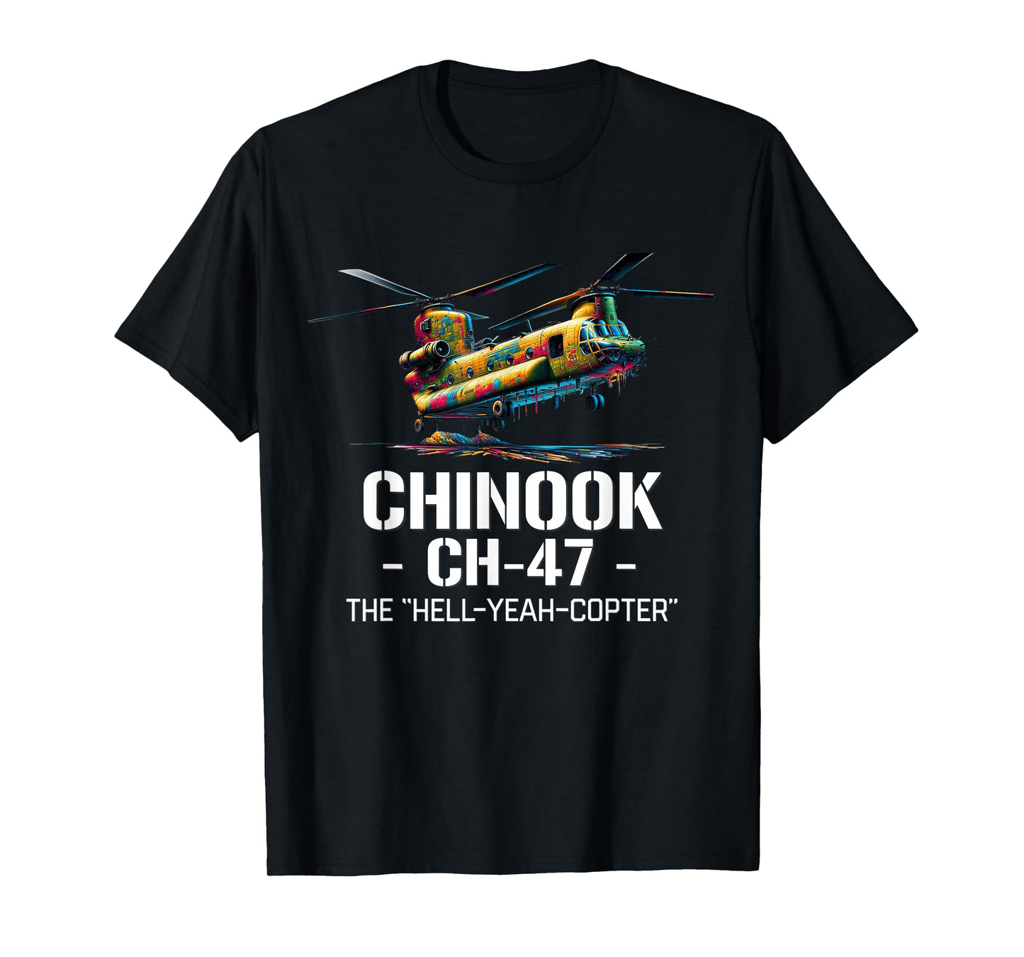 Military Aircraft Aviation Designs Vintage CH-47 Chinook Military Helicopter T-Shirt - Black - Men's Unisex-Adults - Small - Short Sleeve - Crew Neck - T-Shirt
