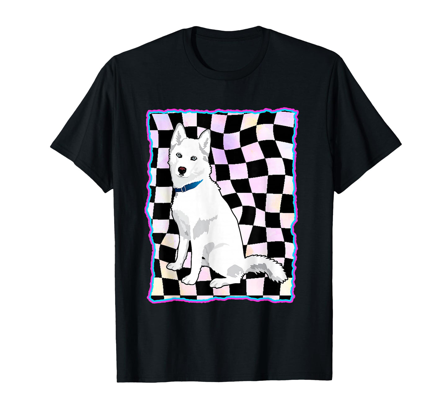 cute white Siberian Husky - sweet white Snow dog checkered T-Shirt