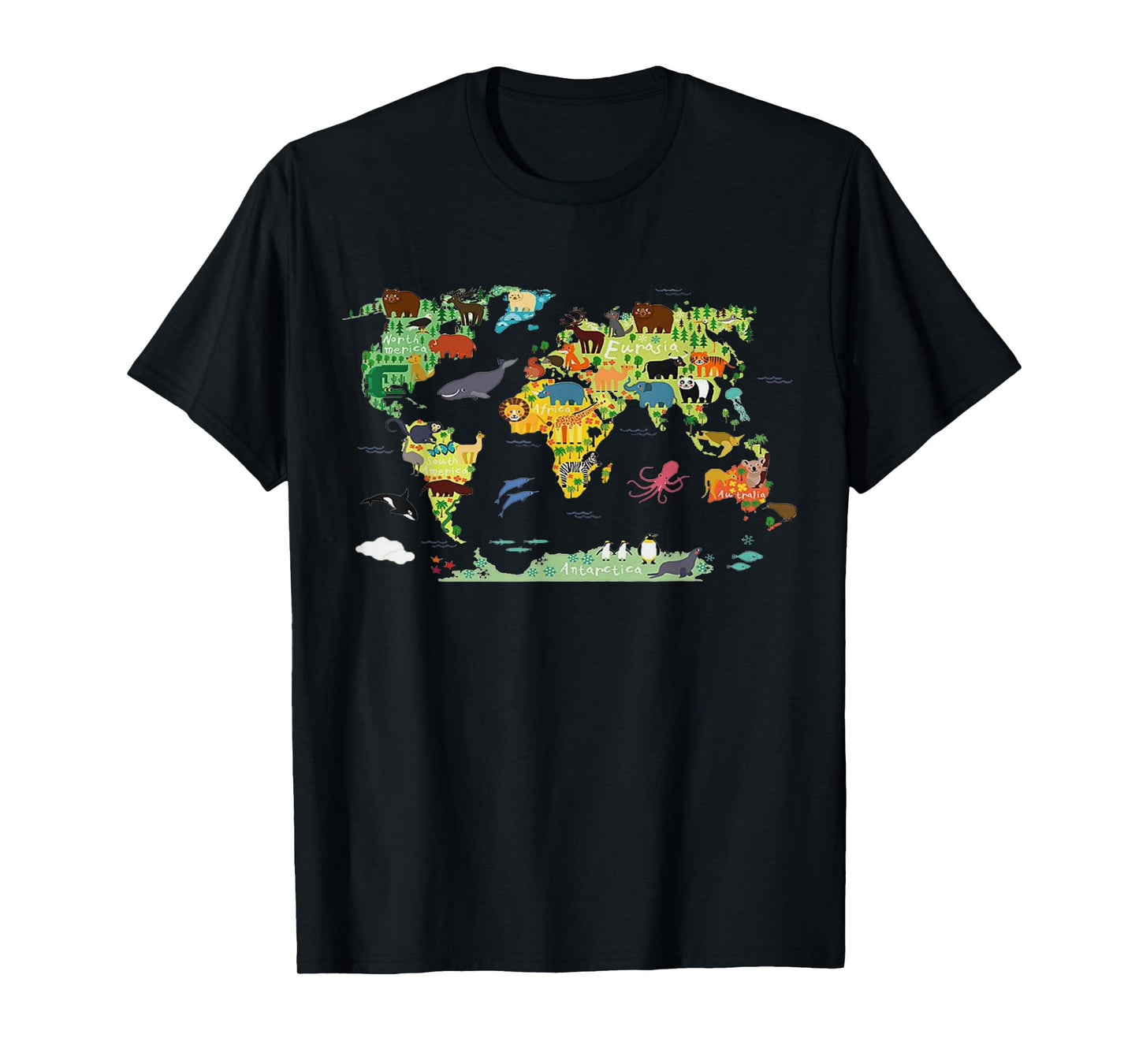 Funny world animals map shirt for kids,boys and girls T-Shirt