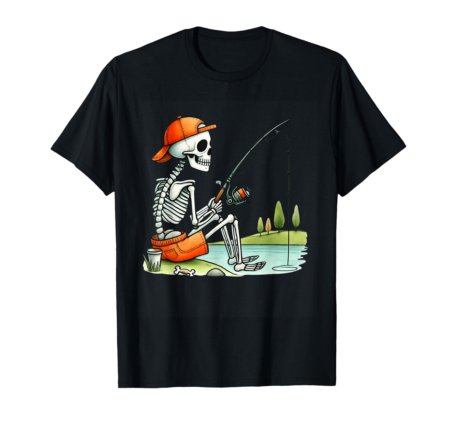 Skeleton Fishing Halloween Costume Funny Fishing Boys Kids T-Shirt