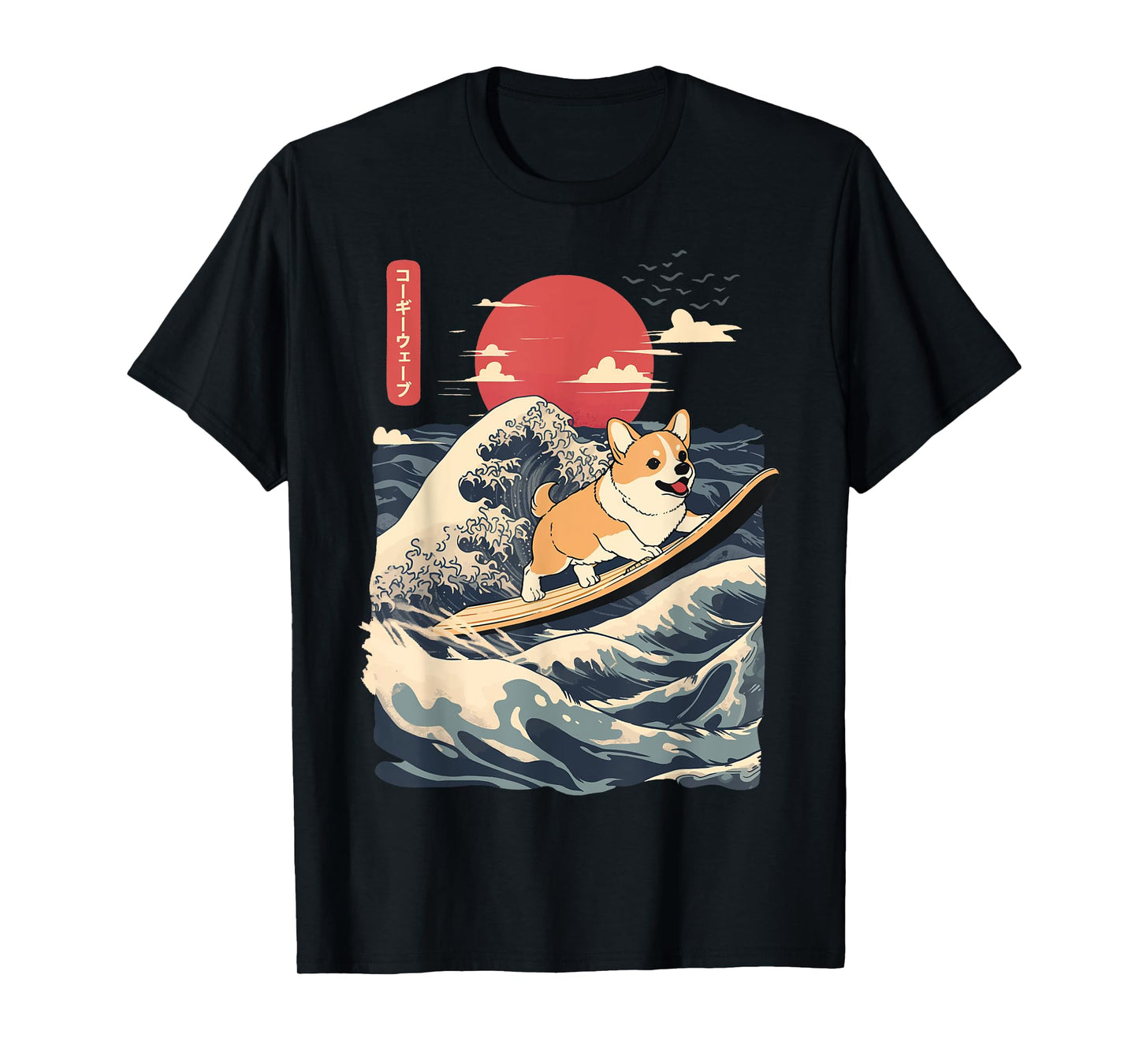Corgi Surfing Japanese Wave T-Shirt