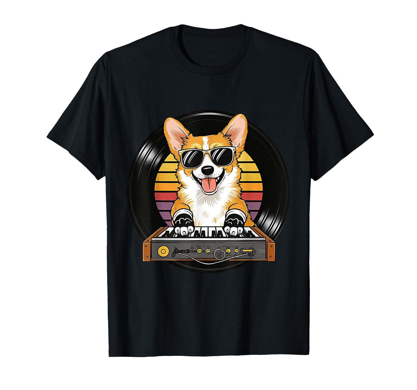 Funny Cute Corgi Synthesizer Dog Lover Playing Music Retro T-Shirt