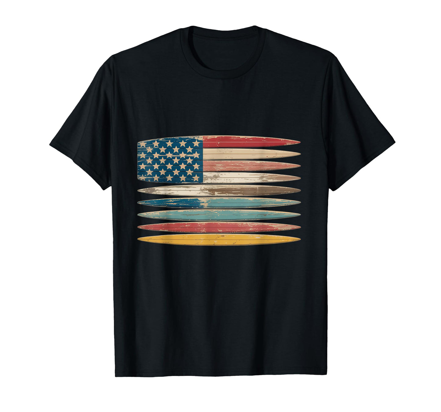 Cool Surfboard Surfers 4th of July American Flag T-Shirt
