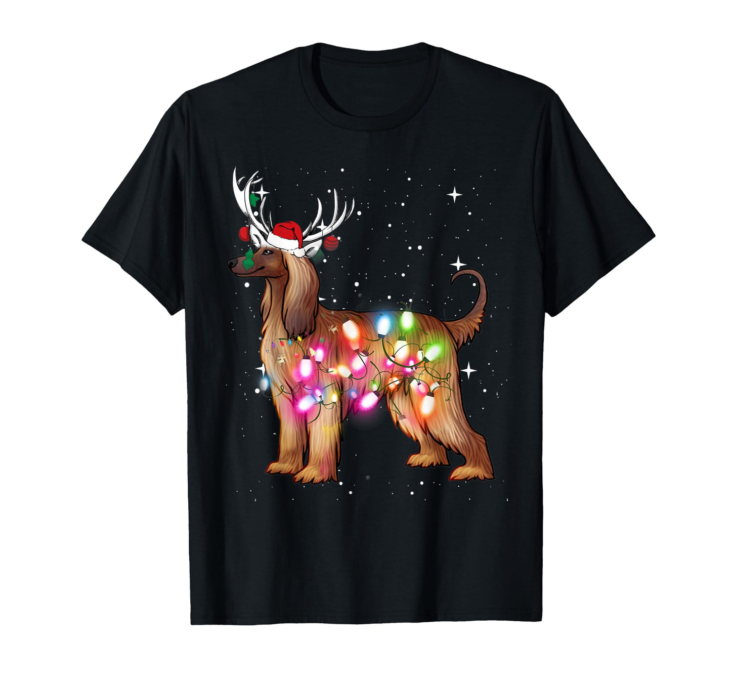 Afghan Hound Christmas Lights Pajama Funny Dog T-Shirt for Men Women Kids