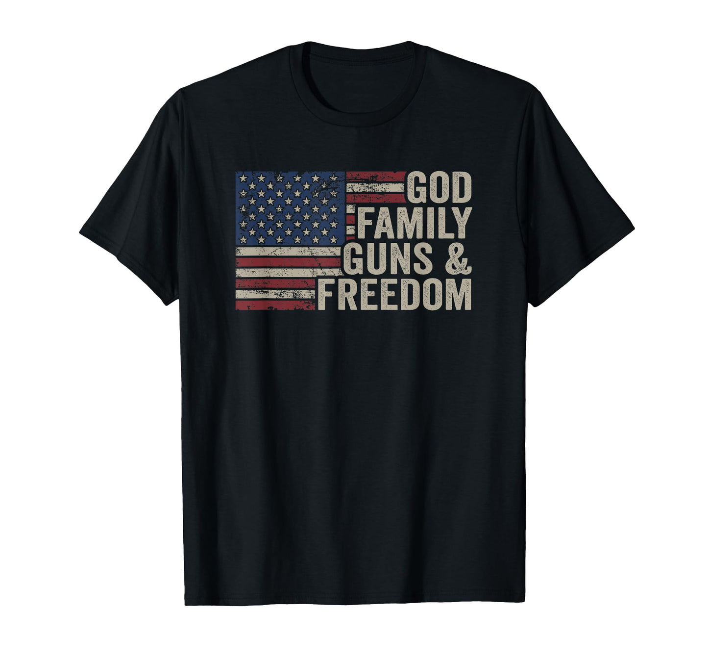 GOD Family Guns & Freedom - Pro Gun Vintage USA Flag T-Shirt