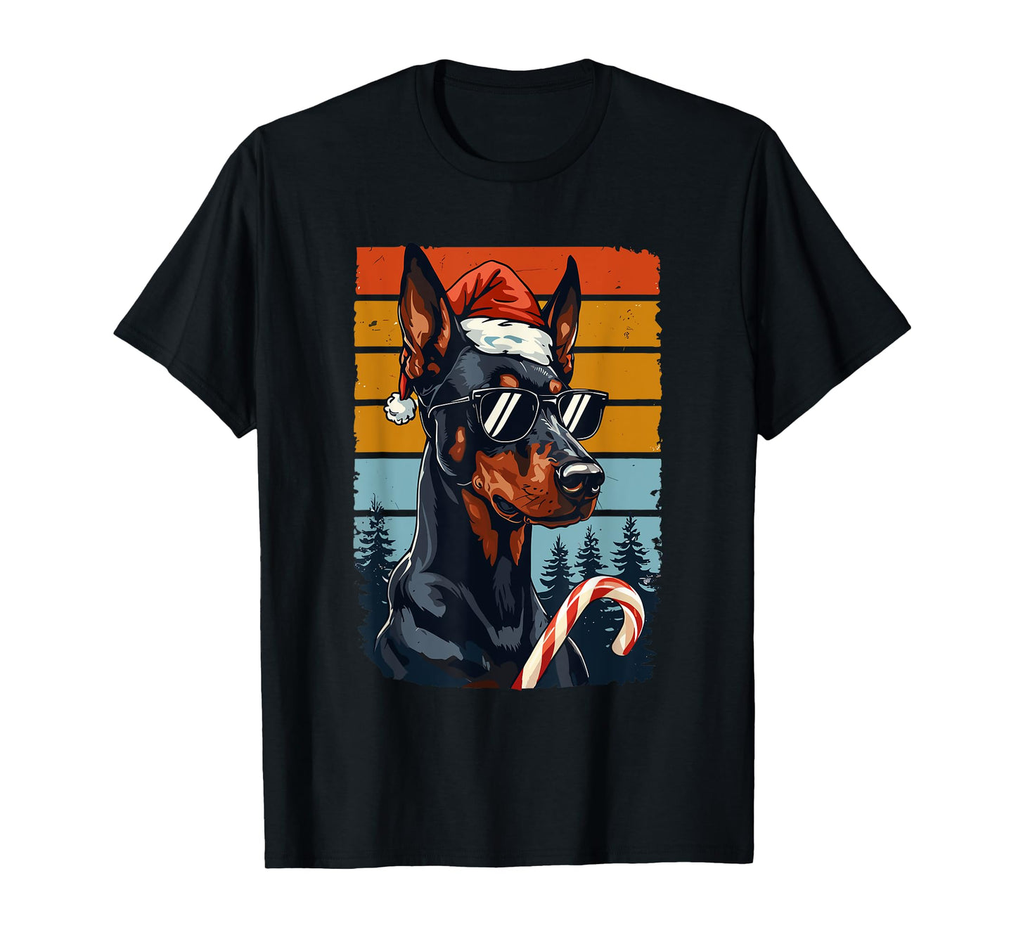 Funny Santa Hat Christmas Dobie Doberman Pinscher T-Shirt