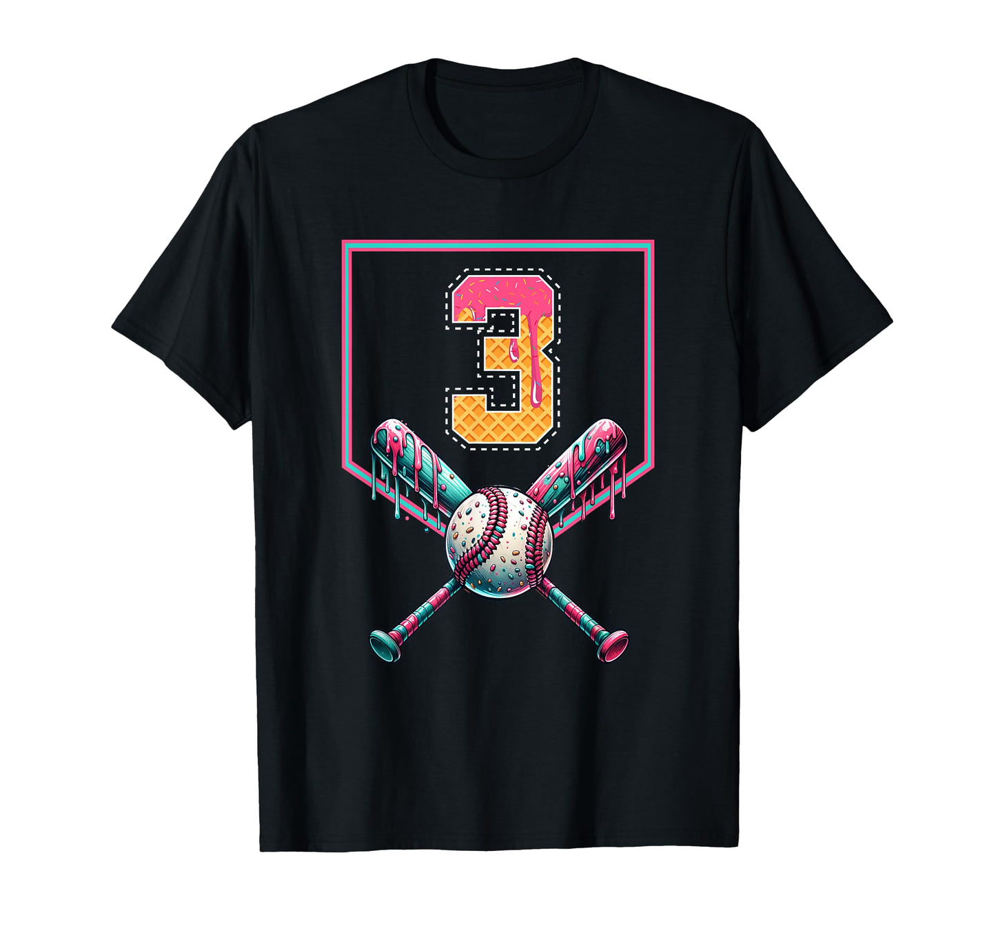 Baseball Drip Number 3 Player Or 3rd Birthday Drip Style T-Shirt