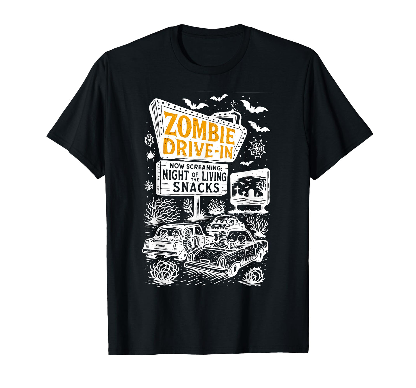 Retro Zombie Drive In Skeleton Movie Night Hotel Halloween T-Shirt