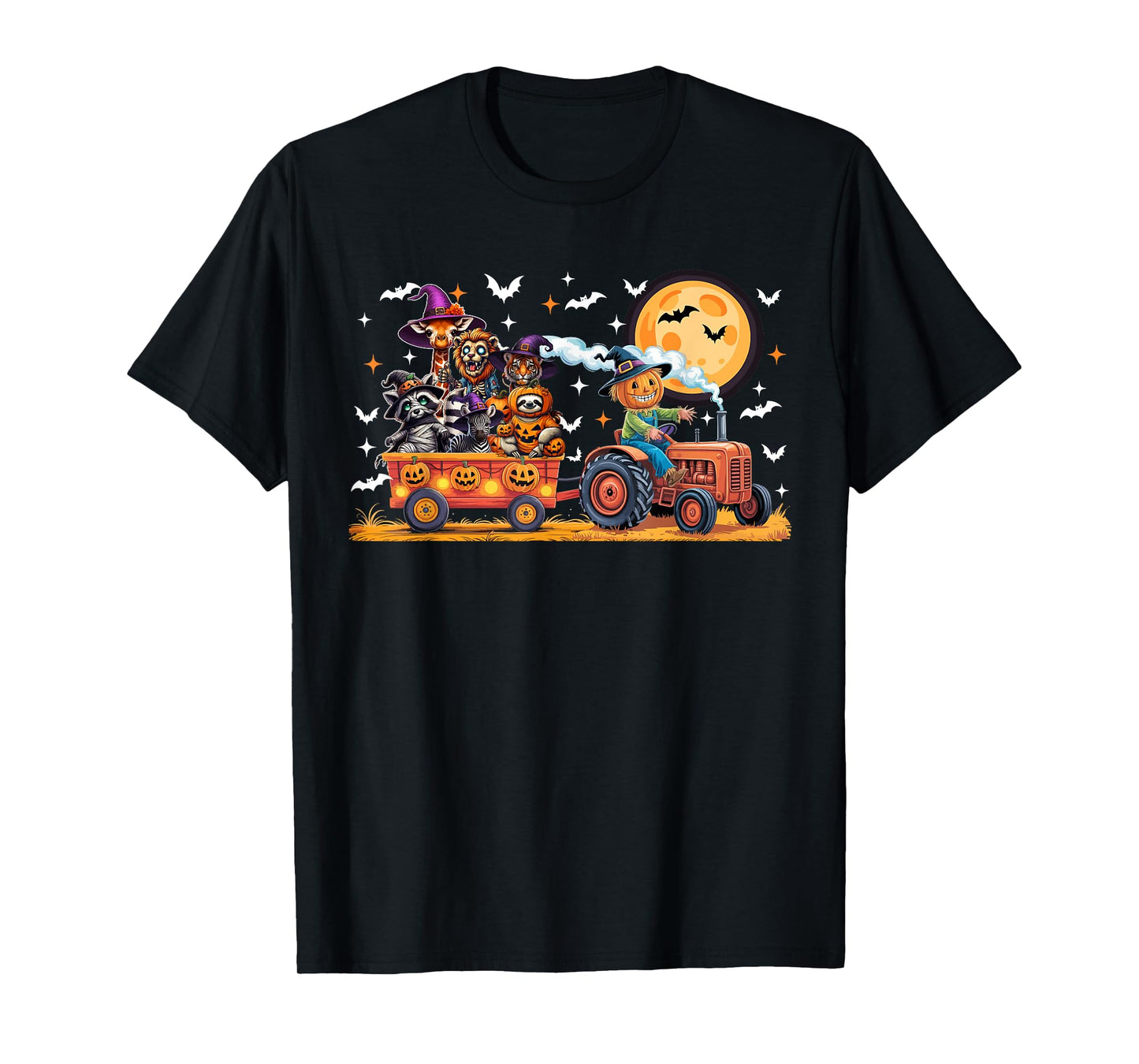 Halloween Group Wild Animal Lion Tiger Zebra On Tractor T-Shirt