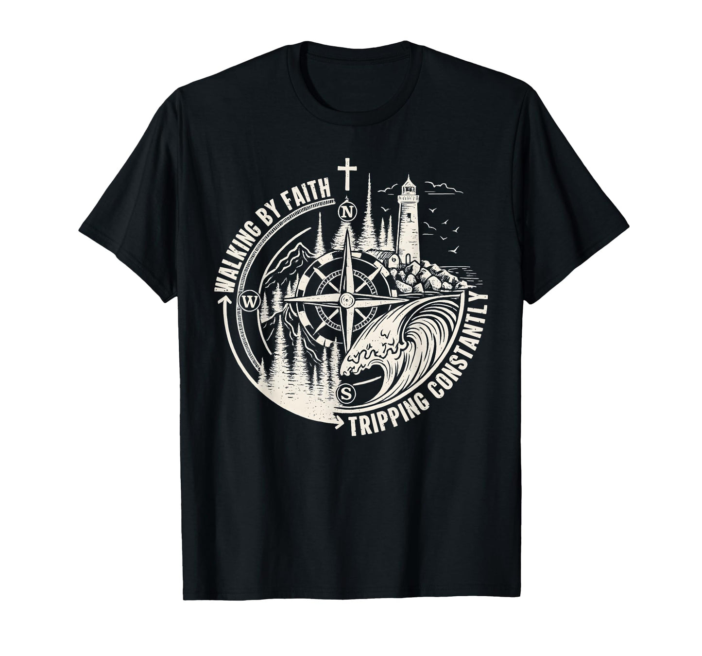 Walking By Faith Tripping Constantly Funny Christian Vintage T-Shirt